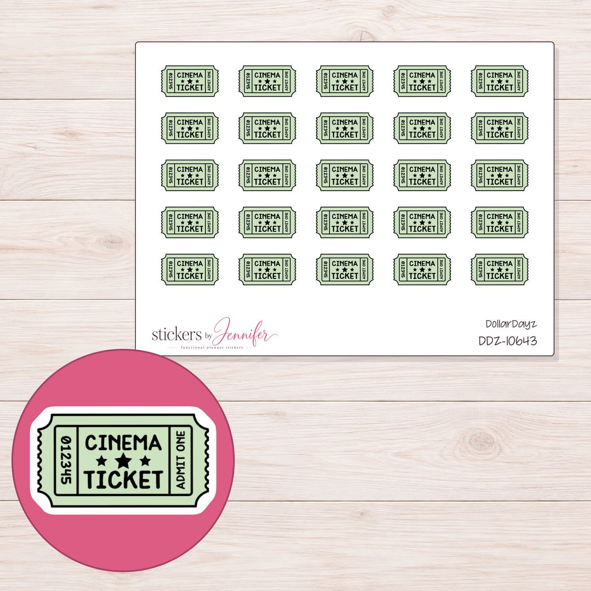 DDZ-10643 planner sticker sheet with enlarged sticker detail