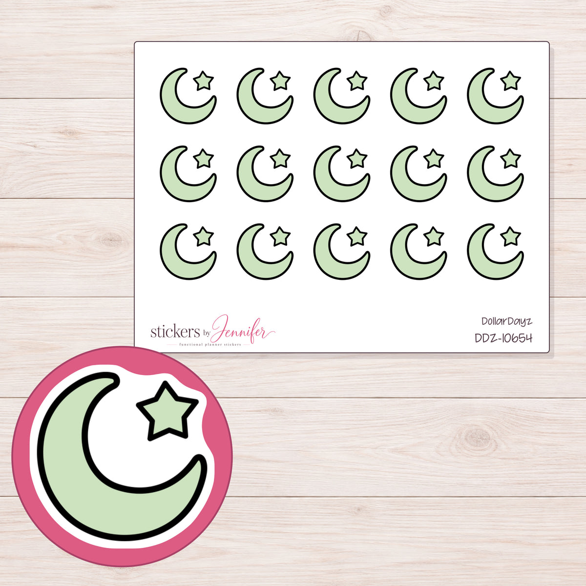 DDZ-10654 planner sticker sheet with enlarged sticker detail