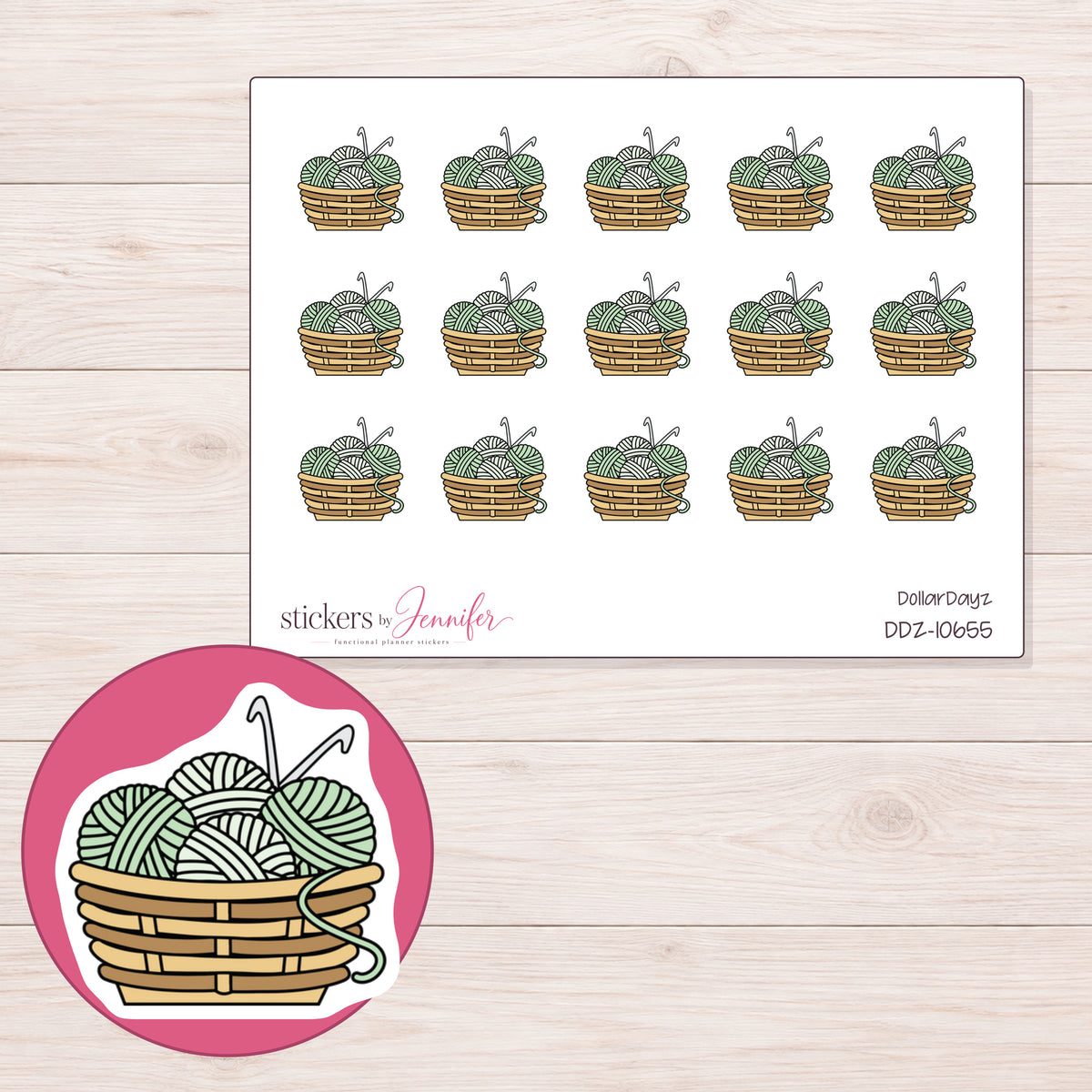 DDZ-10655 planner sticker sheet with enlarged sticker detail