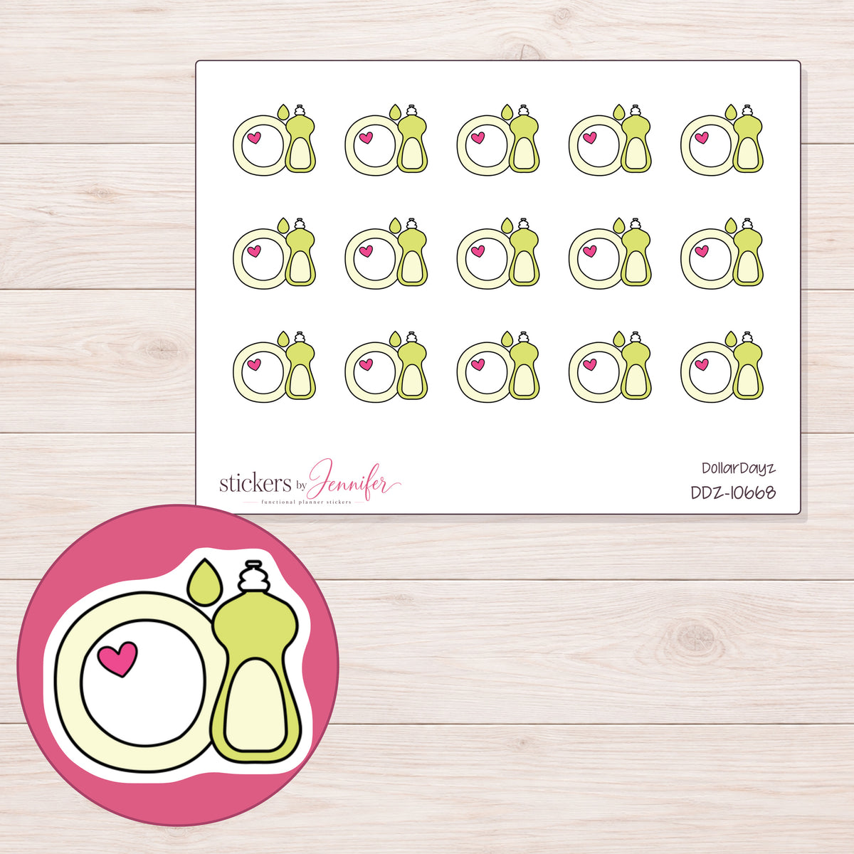 DDZ-10668 planner sticker sheet with enlarged sticker detail