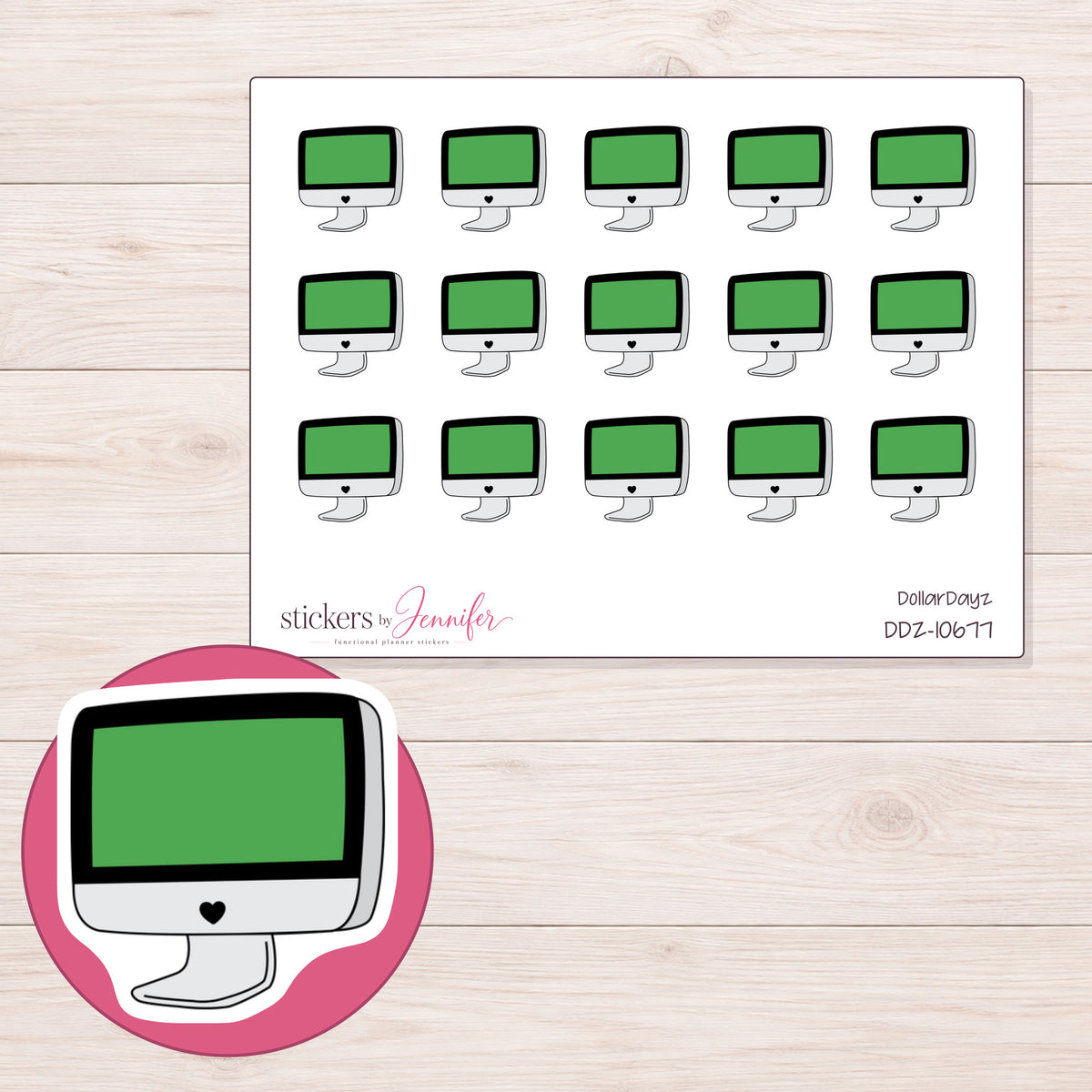 DDZ-10677 planner sticker sheet with enlarged sticker detail