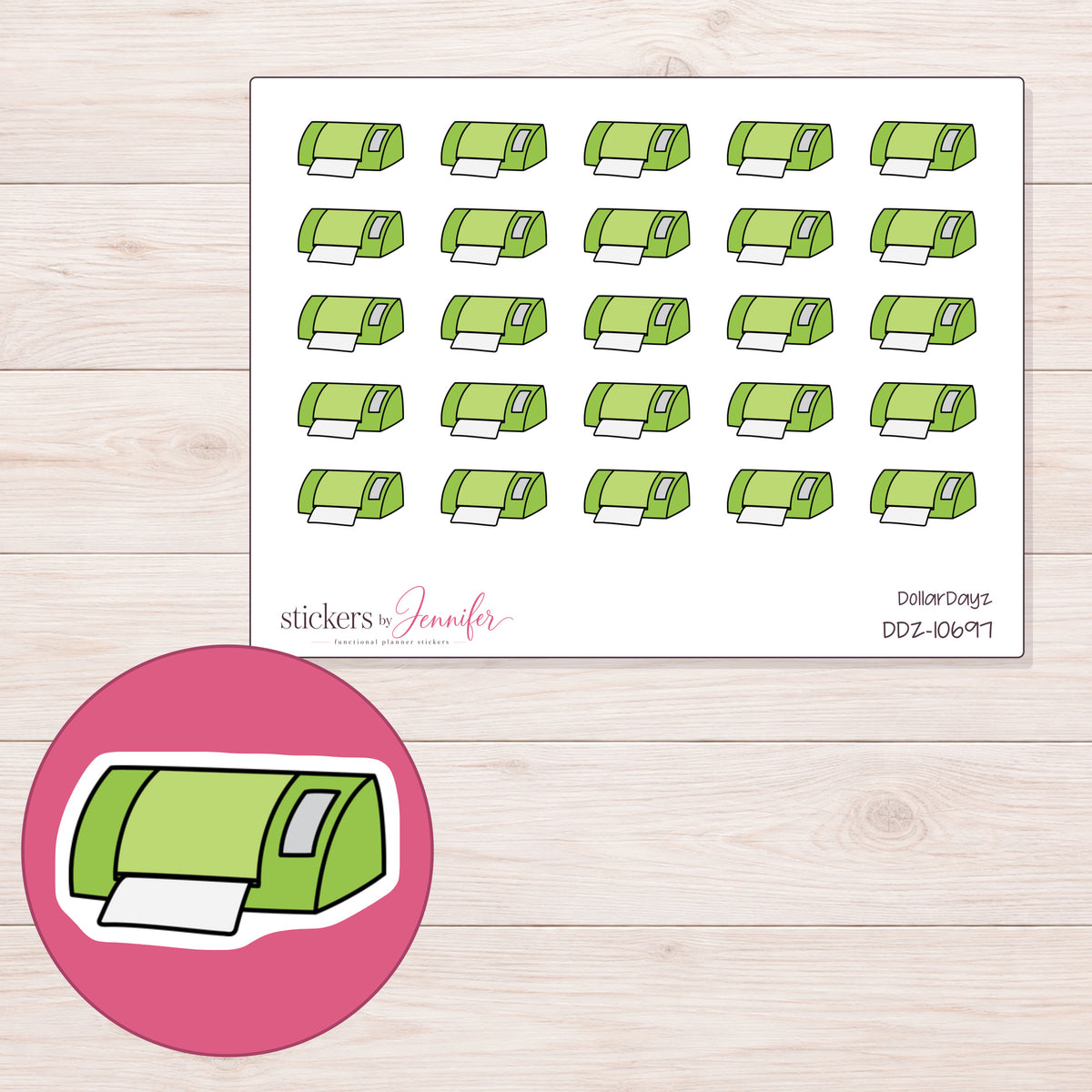 DDZ-10697 planner sticker sheet with enlarged sticker detail