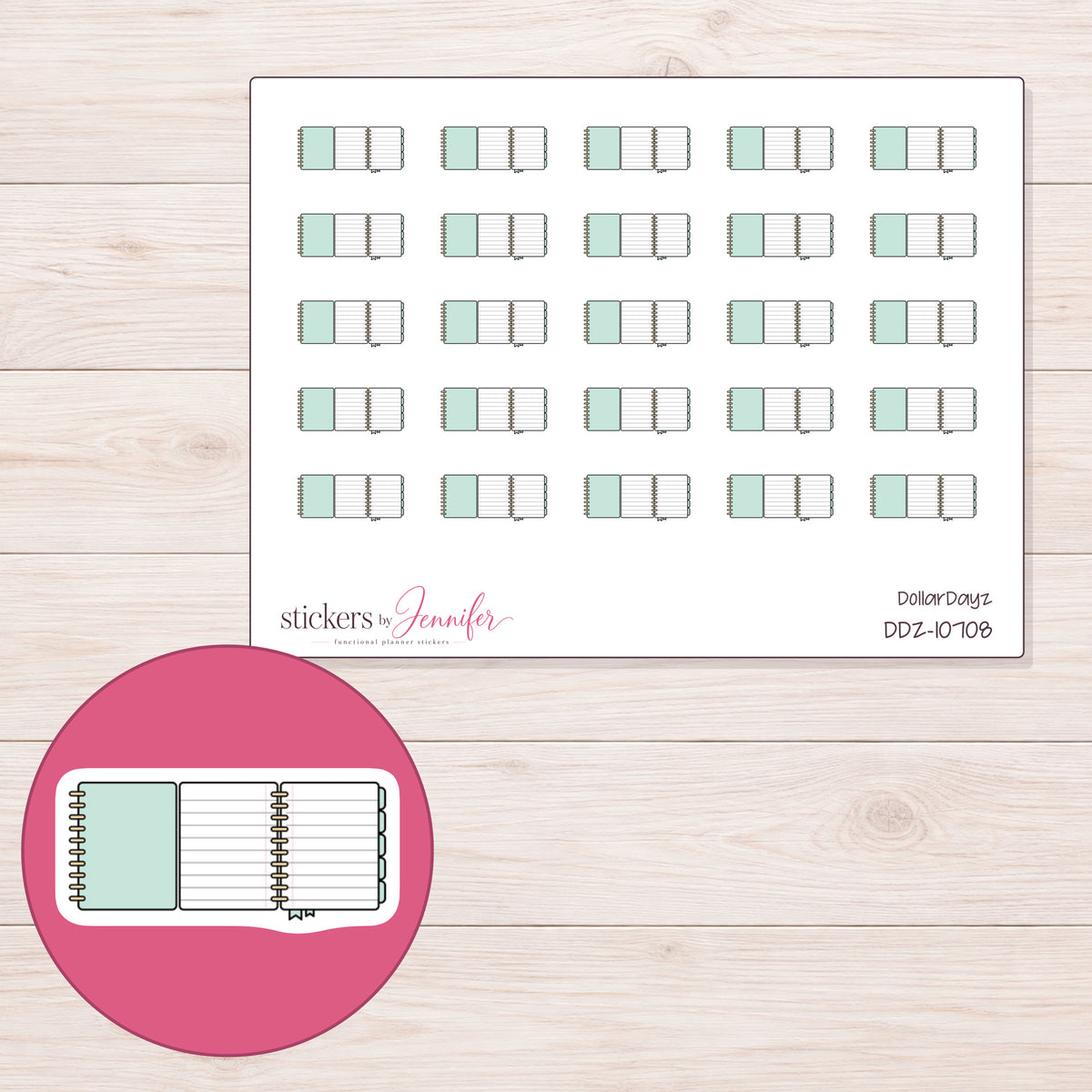 DDZ-10708 planner sticker sheet with enlarged sticker detail