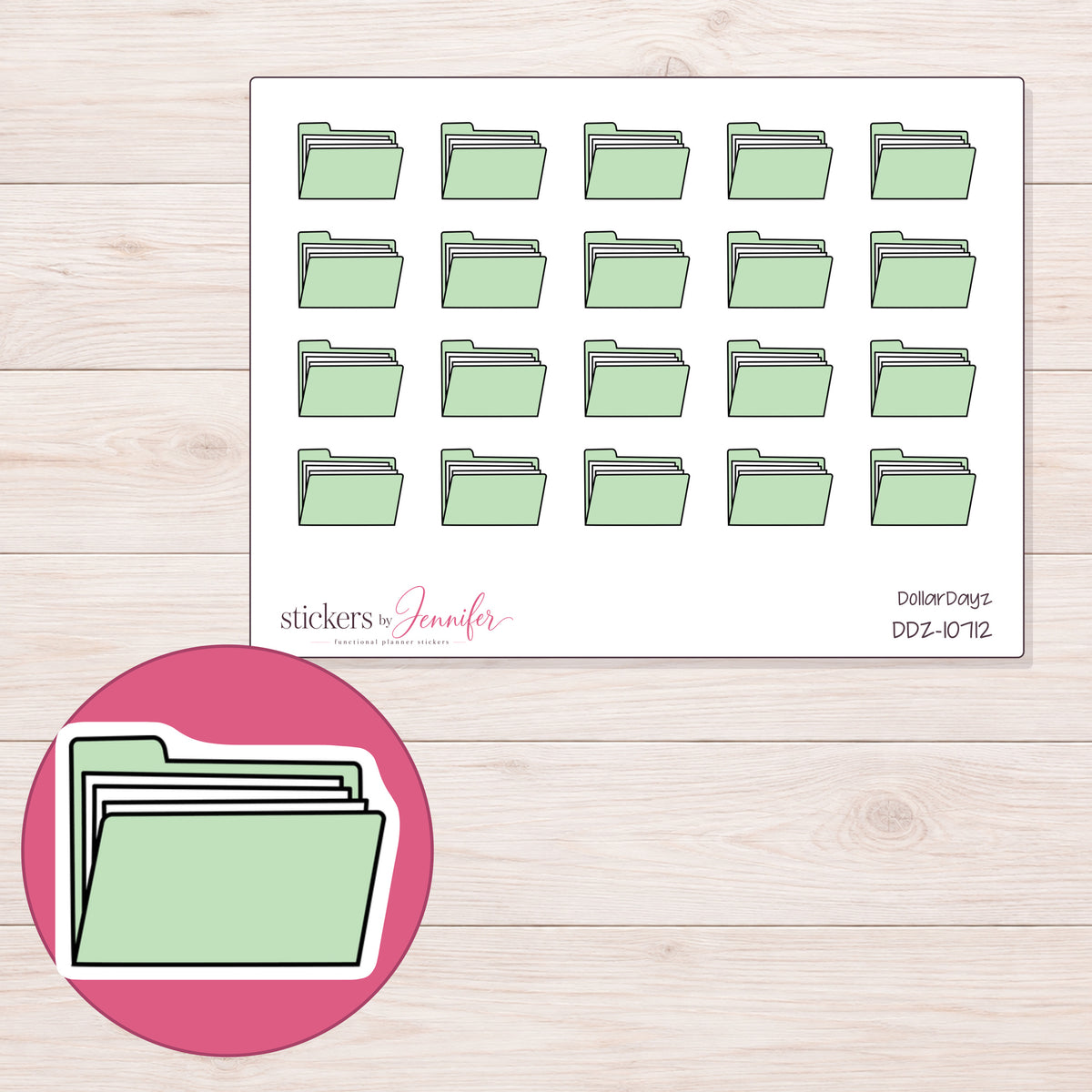 DDZ-10712 planner sticker sheet with enlarged sticker detail
