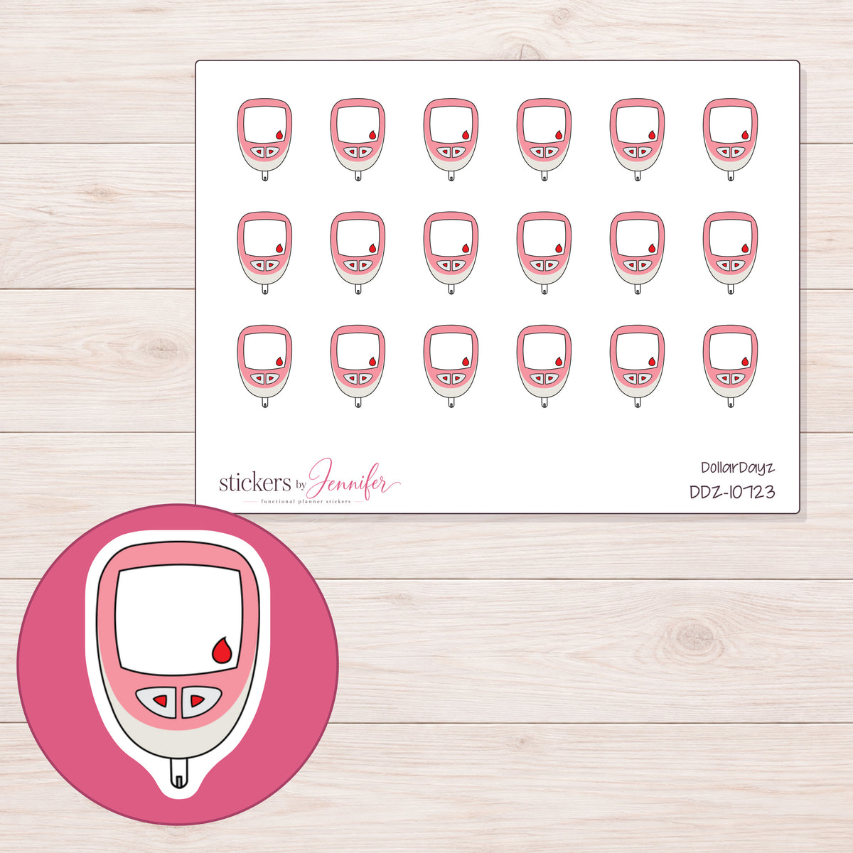 DDZ-10723 planner sticker sheet with enlarged sticker detail