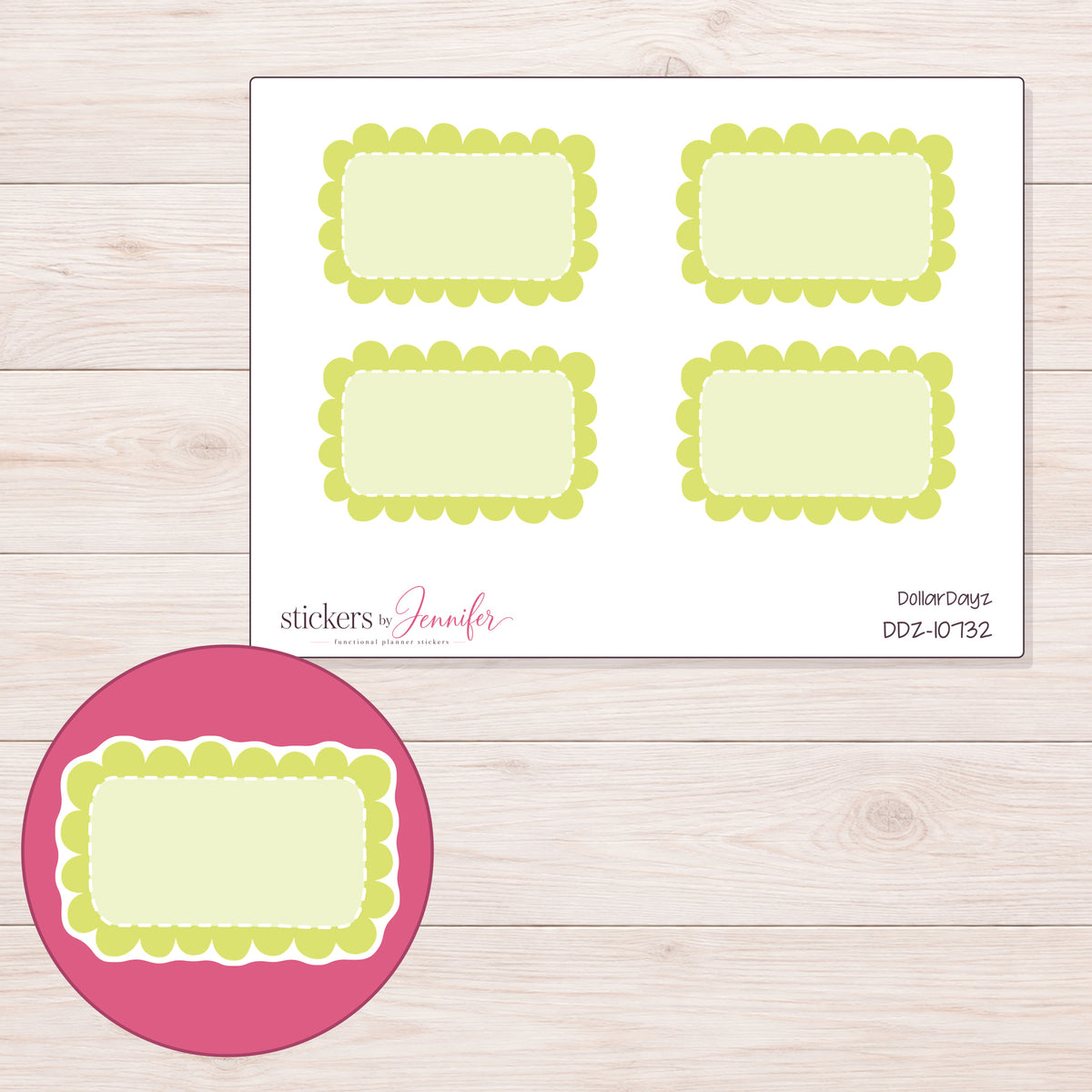 DDZ-10732 planner sticker sheet with enlarged sticker detail