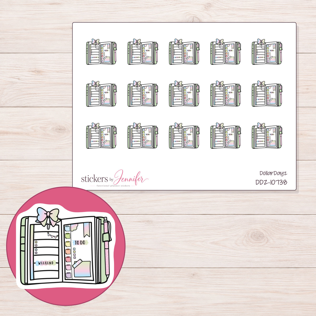 DDZ-10738 planner sticker sheet with enlarged sticker detail