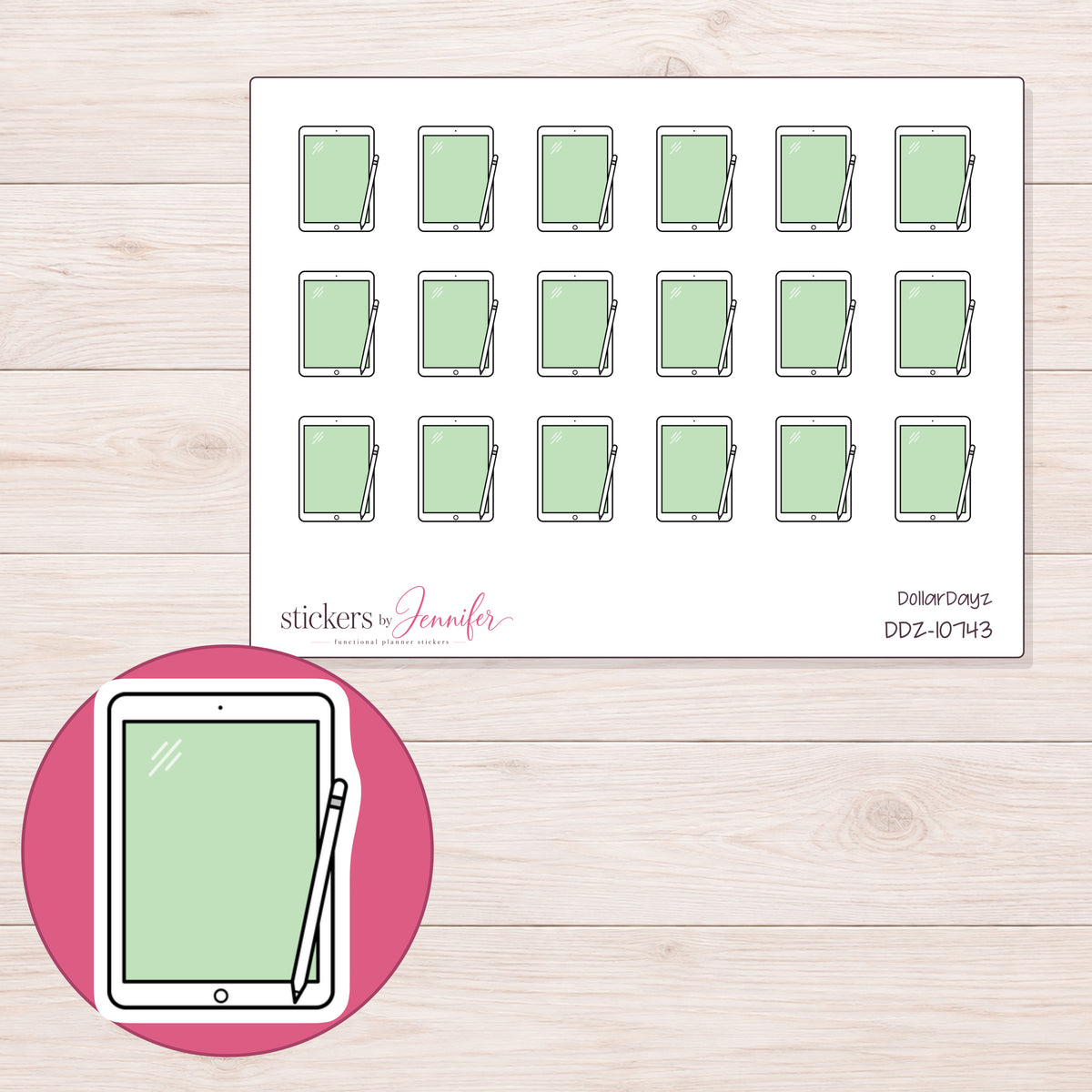 DDZ-10743 planner sticker sheet with enlarged sticker detail