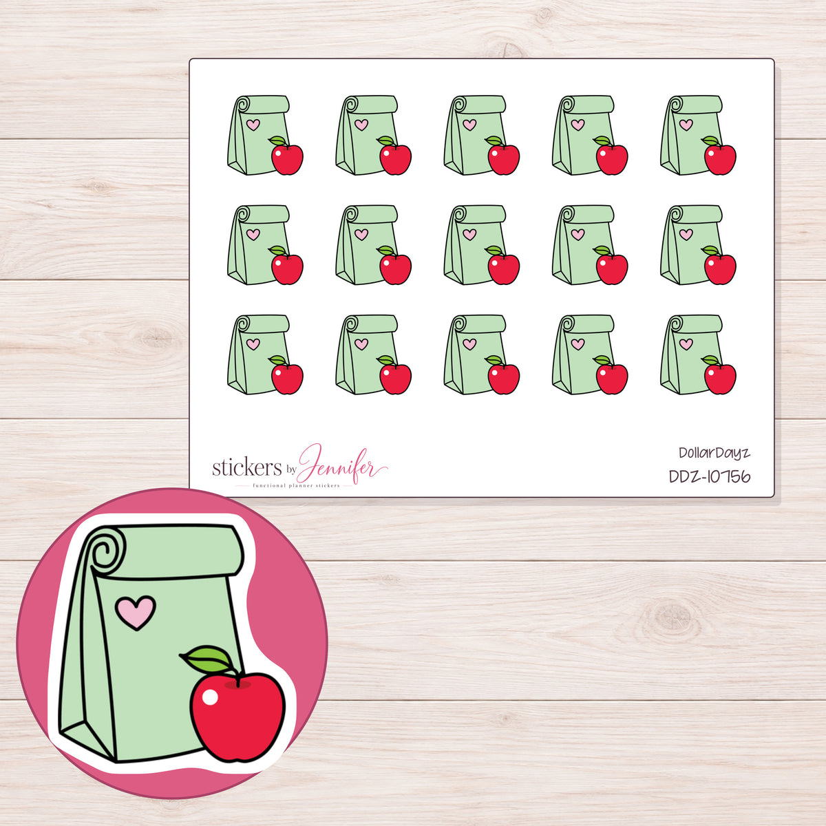 DDZ-10756 planner sticker sheet with enlarged sticker detail