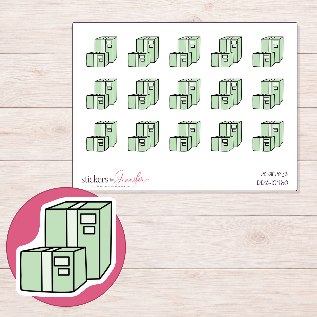 DDZ-10760 planner sticker sheet with enlarged sticker detail