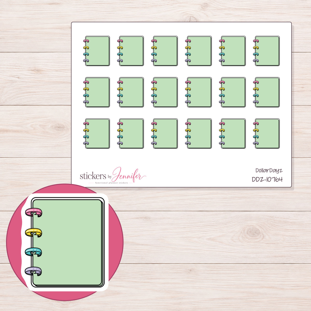 DDZ-10764 planner sticker sheet with enlarged sticker detail
