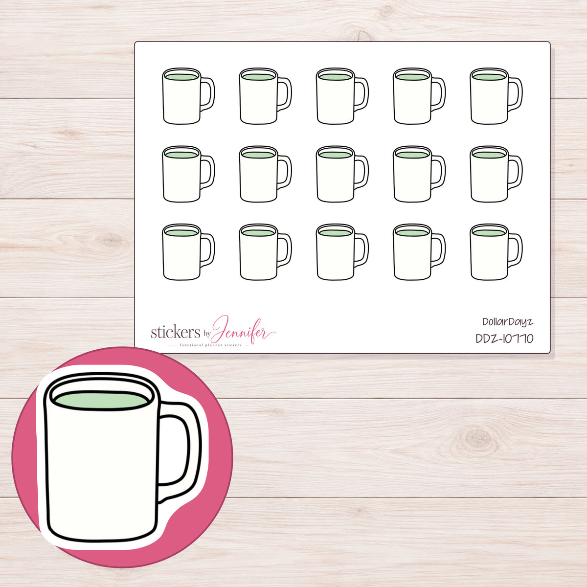DDZ-10770 planner sticker sheet with enlarged sticker detail