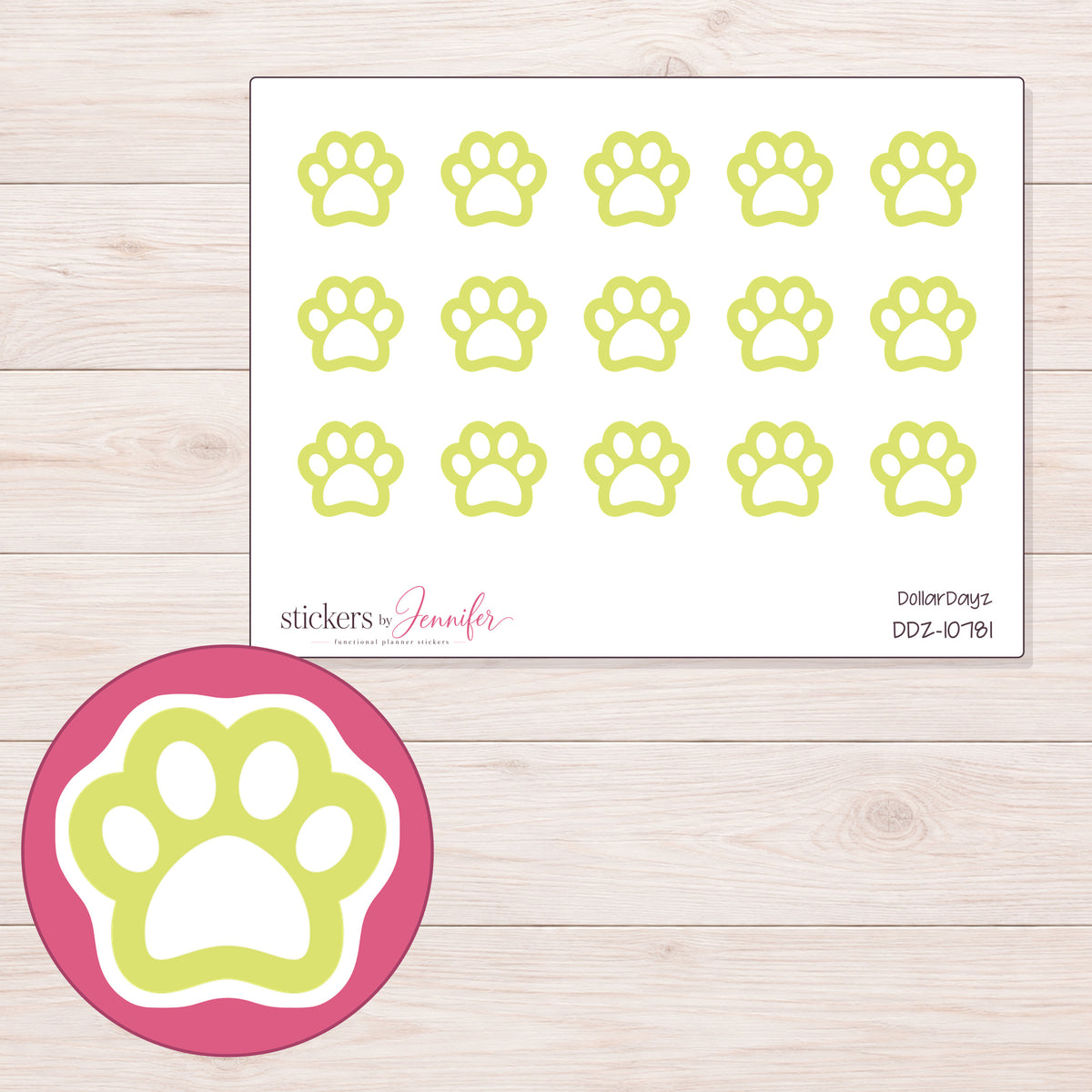 DDZ-10781 planner sticker sheet with enlarged sticker detail