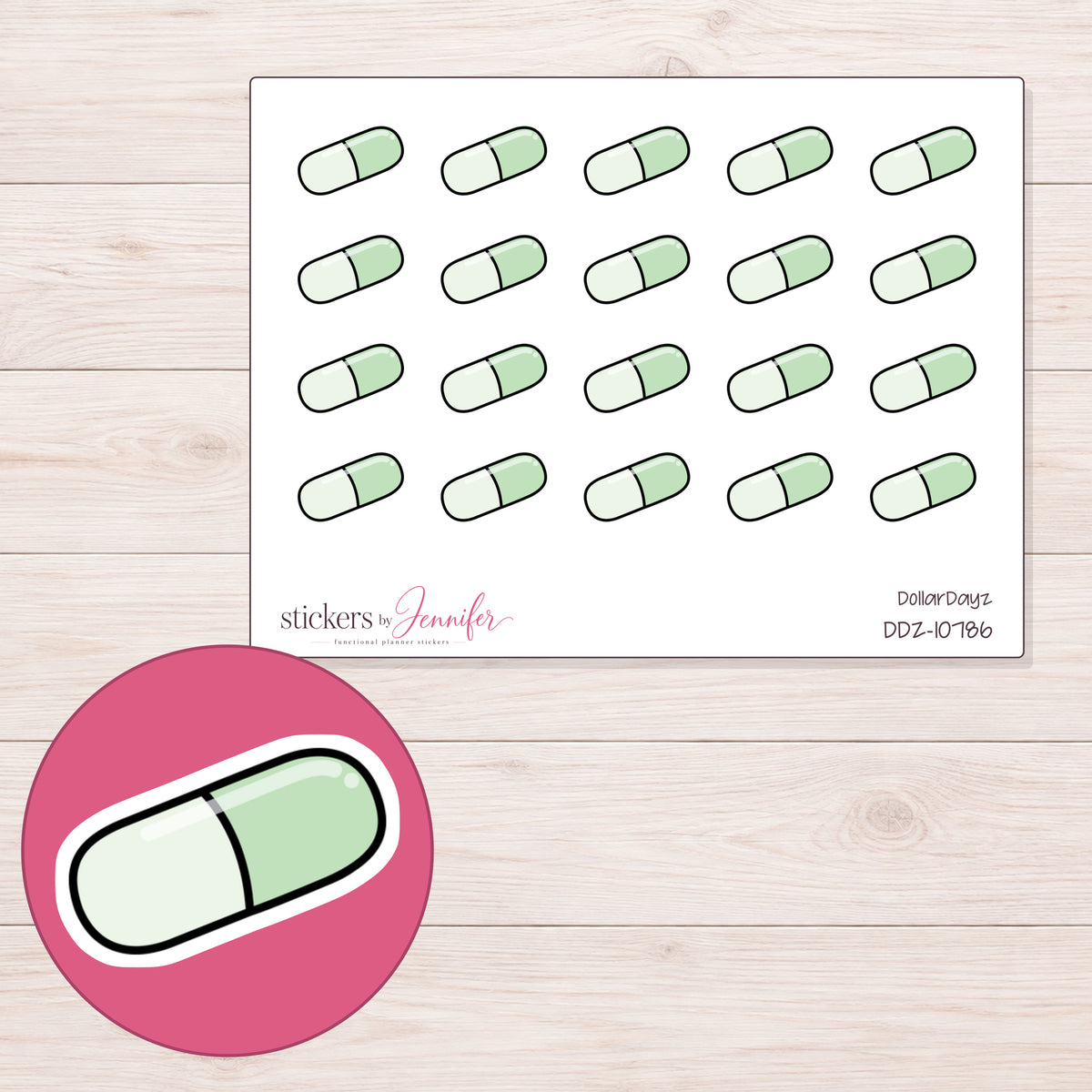 DDZ-10786 planner sticker sheet with enlarged sticker detail