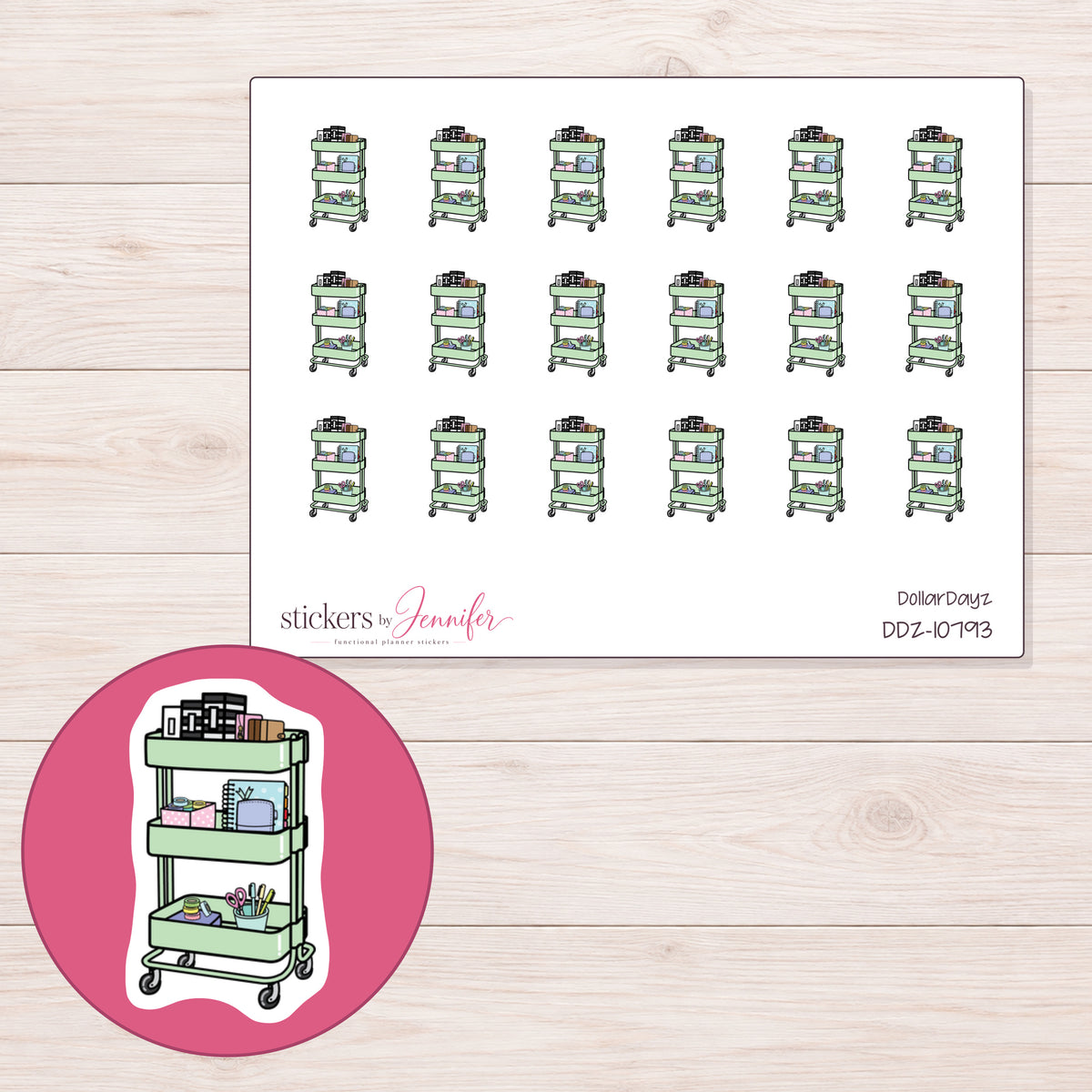 DDZ-10793 planner sticker sheet with enlarged sticker detail