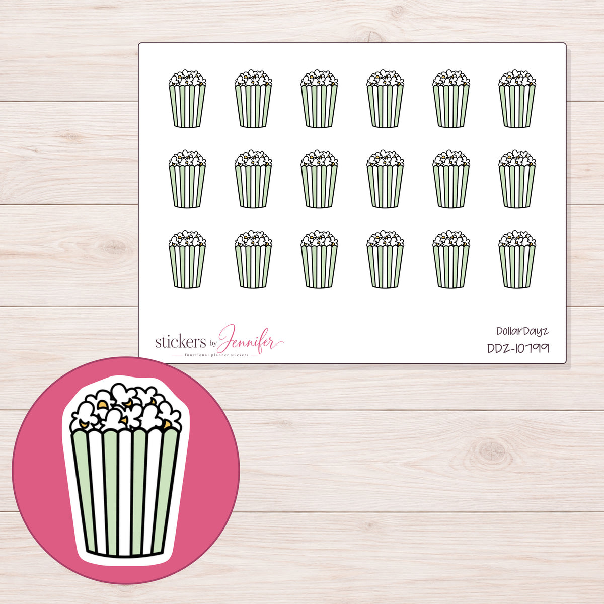 DDZ-10799 planner sticker sheet with enlarged sticker detail