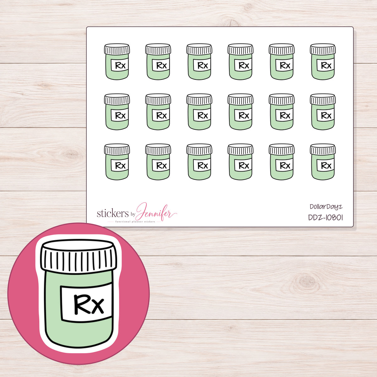 DDZ-10801 planner sticker sheet with enlarged sticker detail
