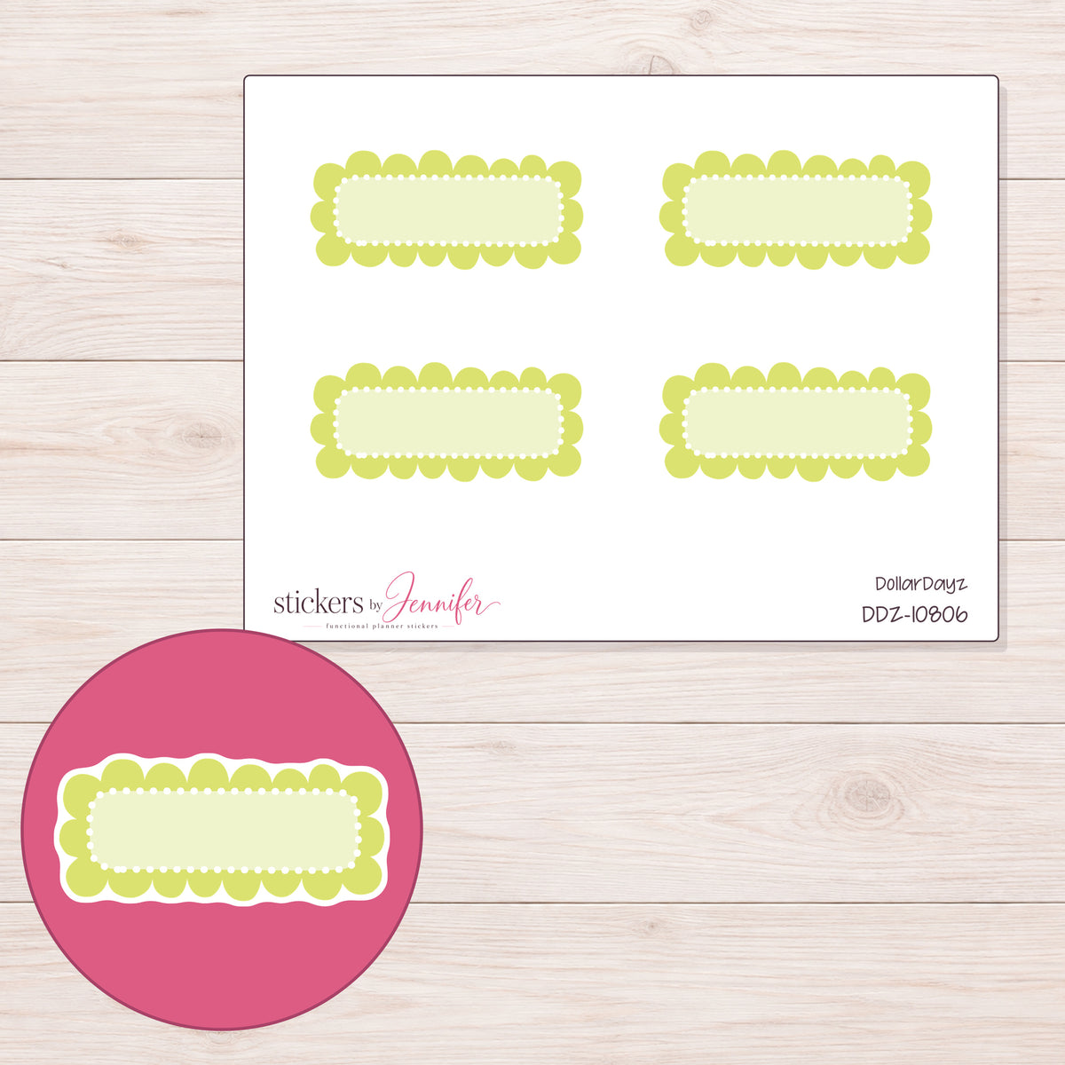 DDZ-10806 planner sticker sheet with enlarged sticker detail