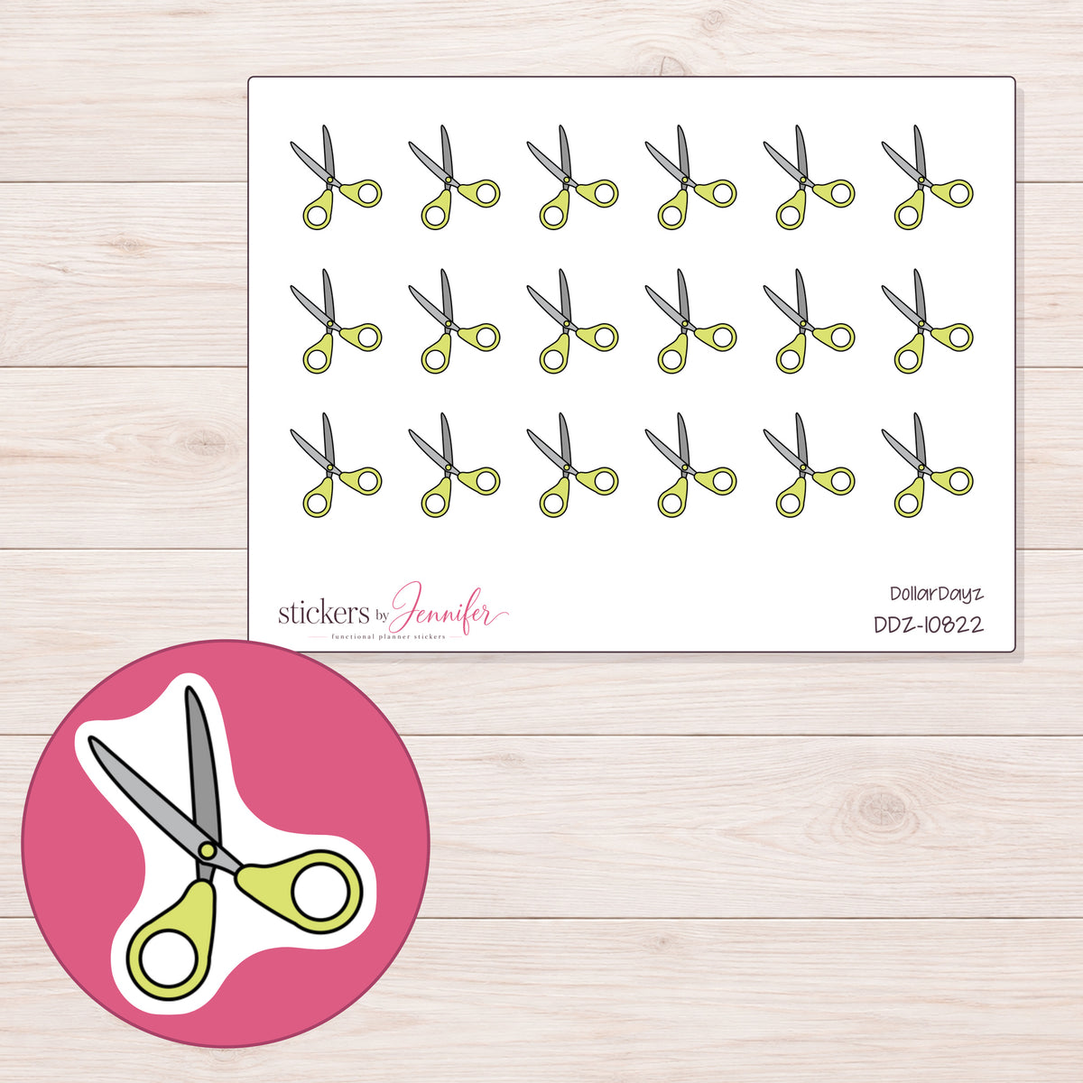 DDZ-10822 planner sticker sheet with enlarged sticker detail