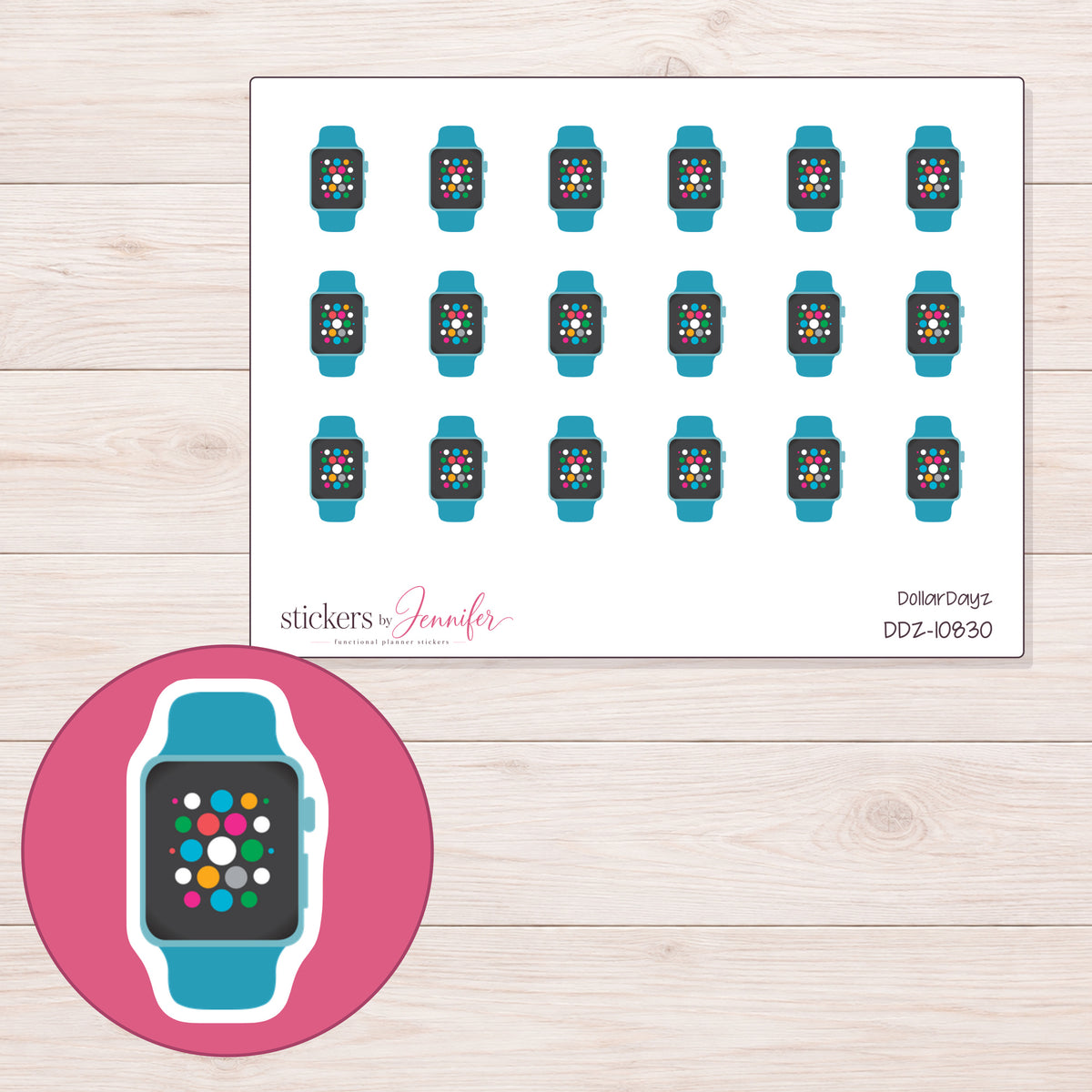 DDZ-10830 planner sticker sheet with enlarged sticker detail