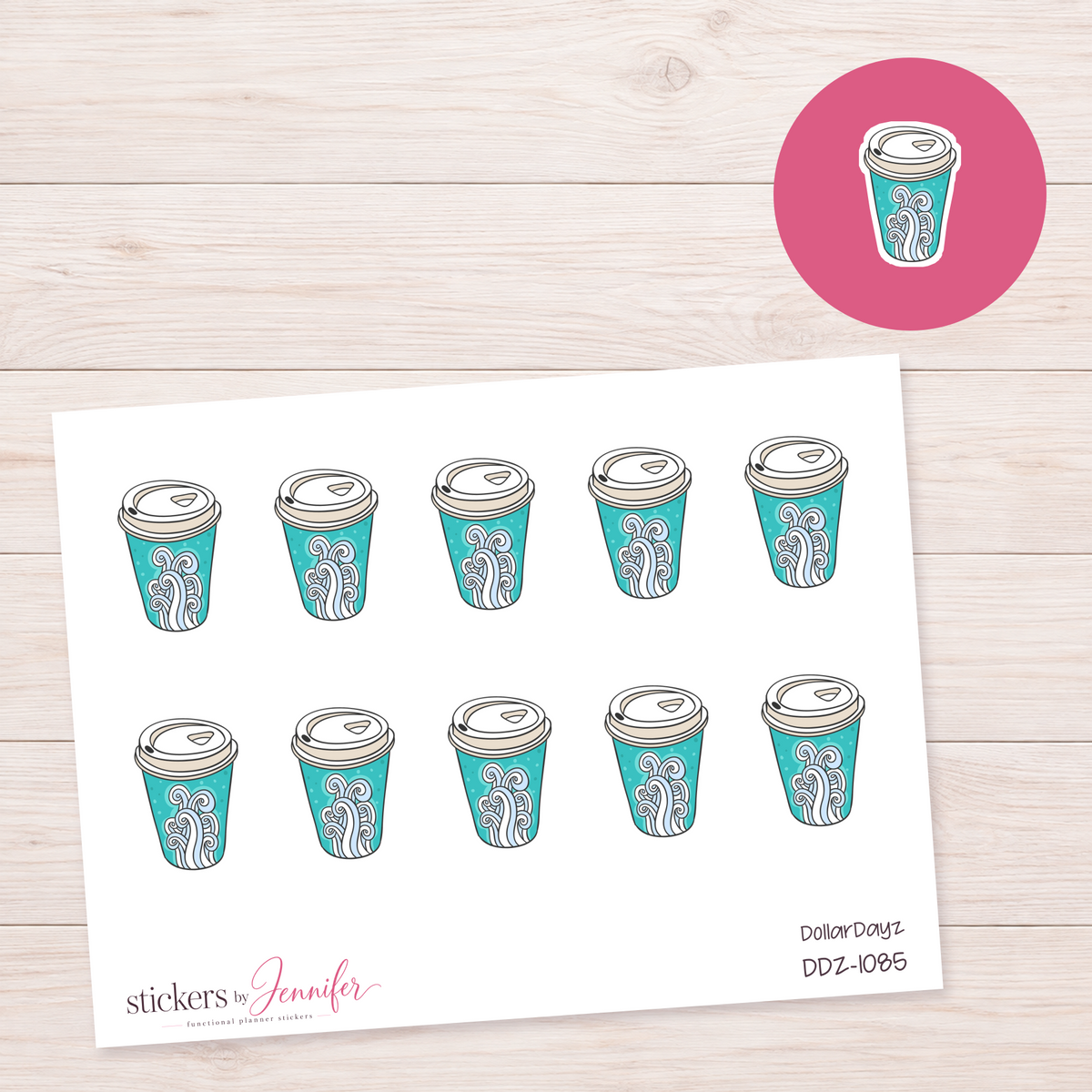 Teal Swirl Coffee Cup Planner Stickers | DDZ-1085