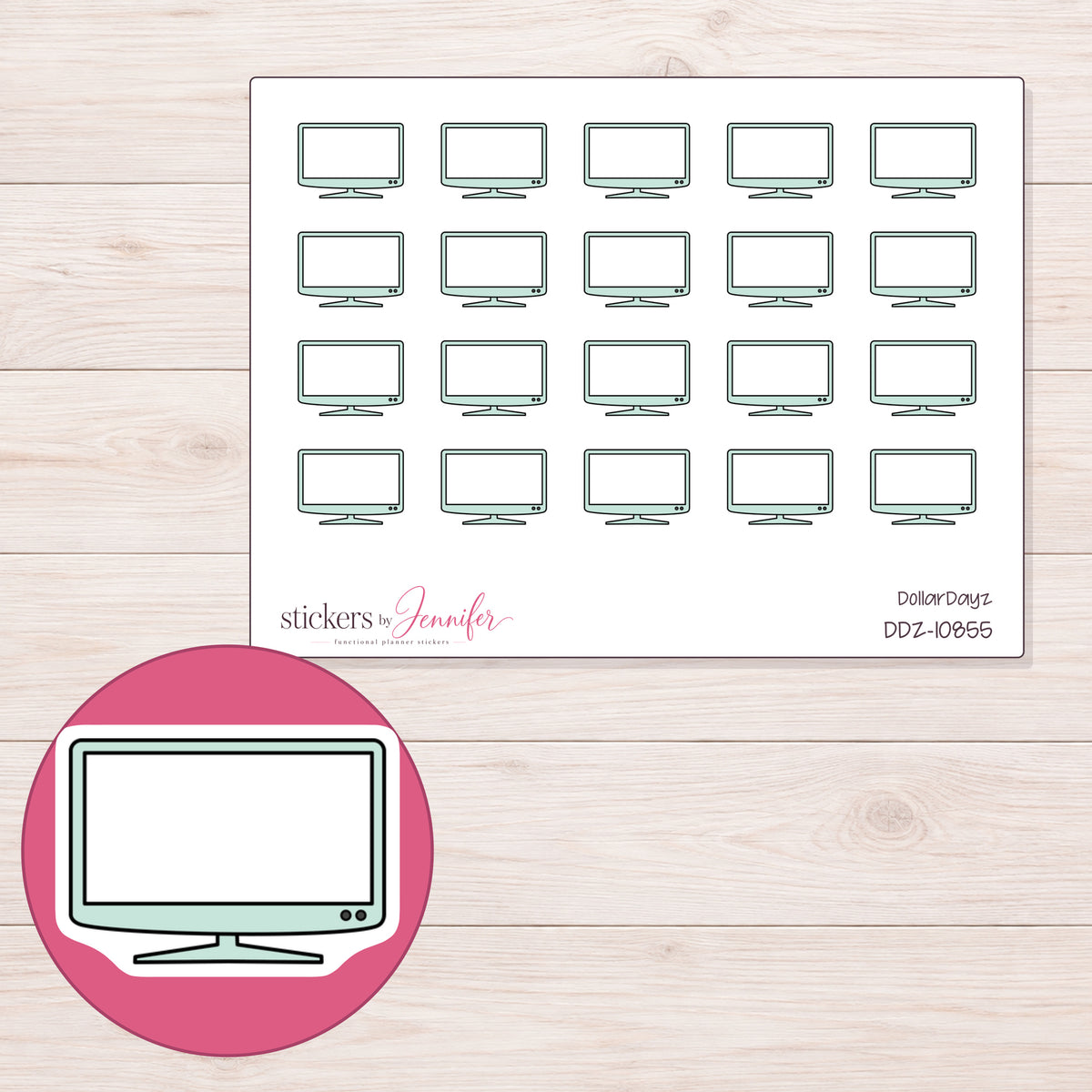 DDZ-10855 planner sticker sheet with enlarged sticker detail