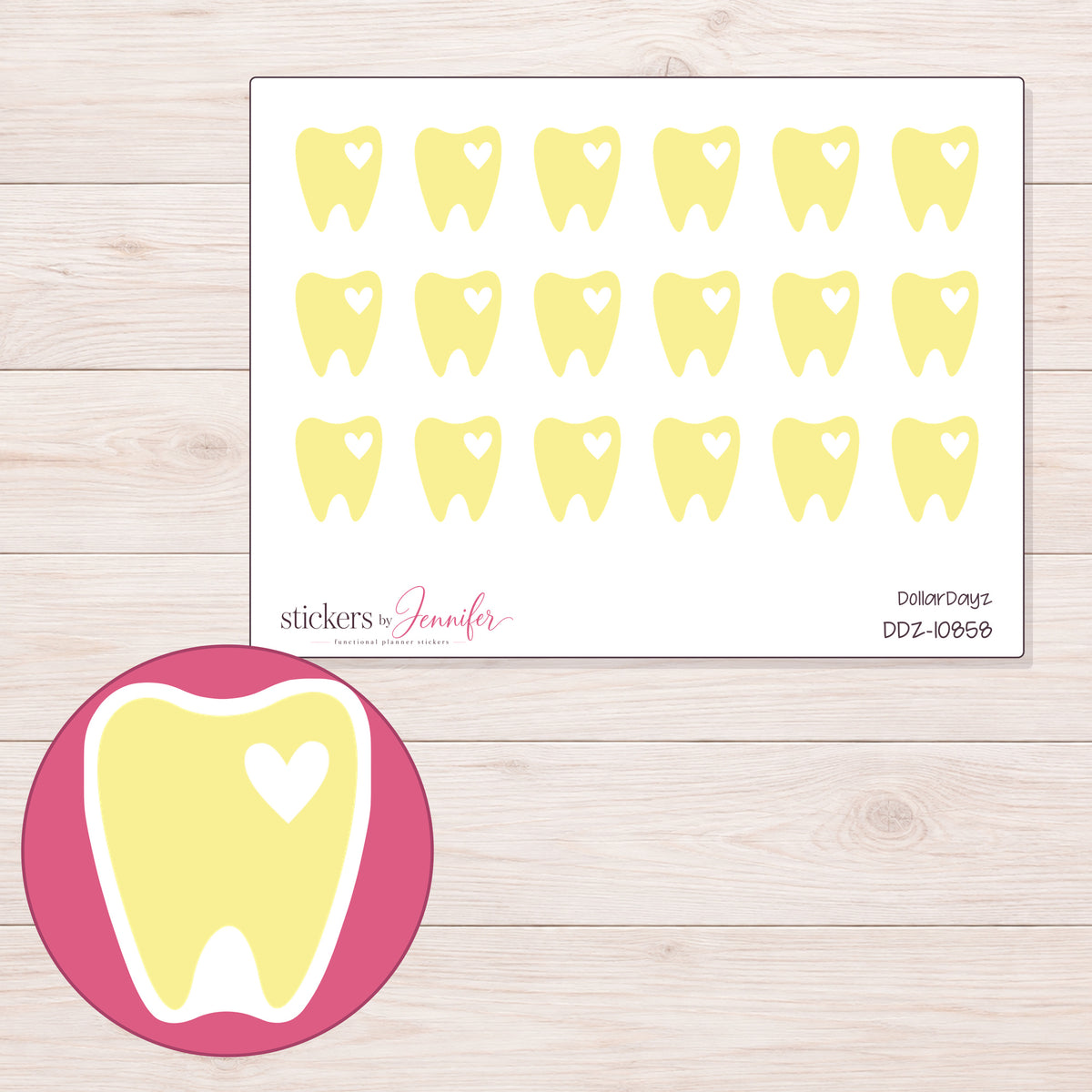 DDZ-10858 planner sticker sheet with enlarged sticker detail