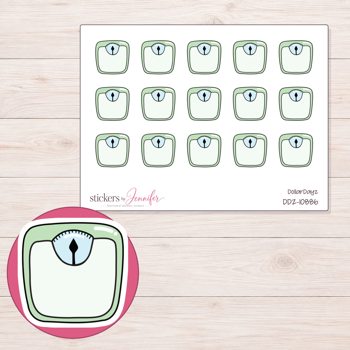 DDZ-10886 planner sticker sheet with enlarged sticker detail