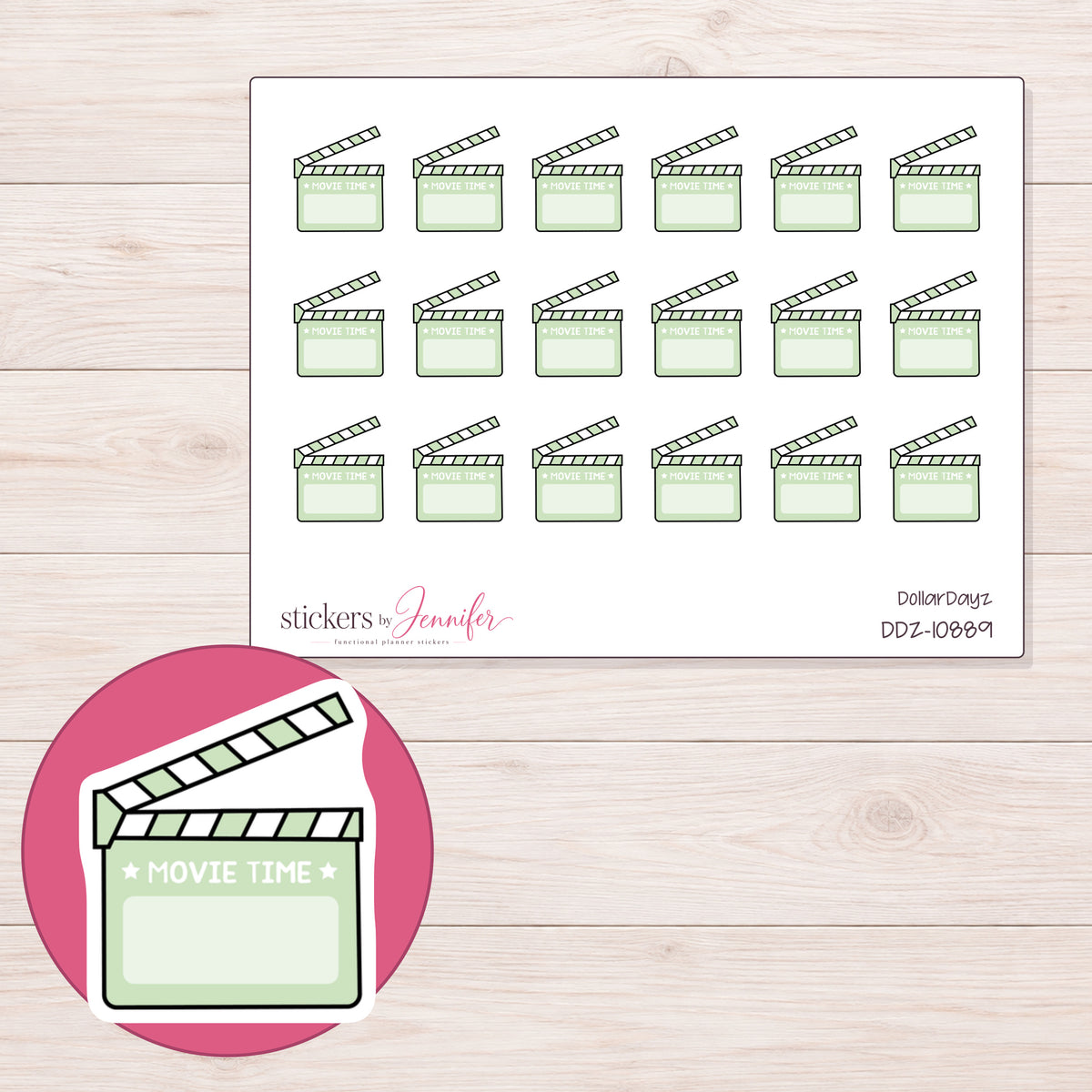 DDZ-10889 planner sticker sheet with enlarged sticker detail