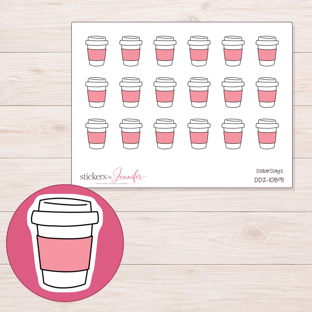 DDZ-10891 planner sticker sheet with enlarged sticker detail