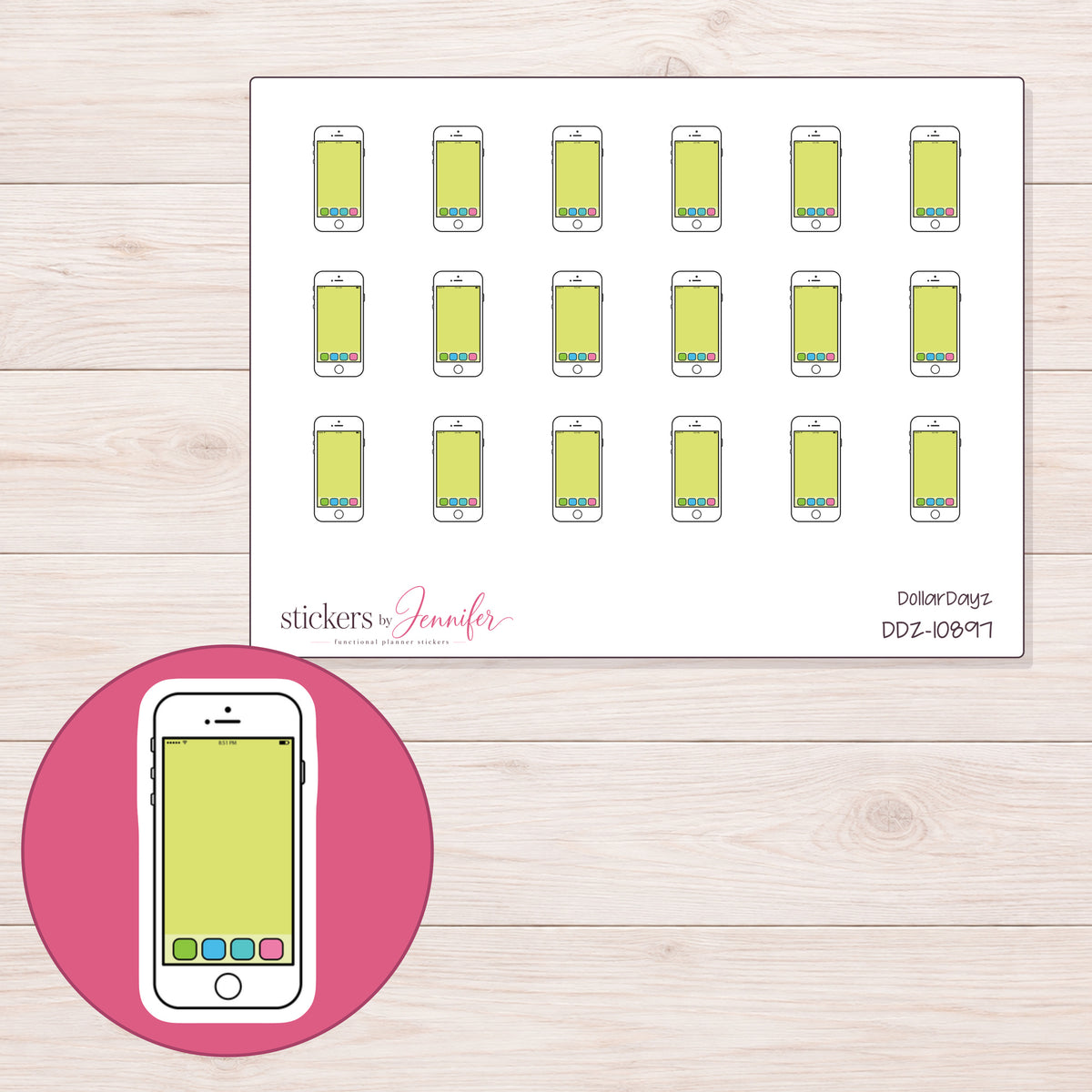 DDZ-10897 planner sticker sheet with enlarged sticker detail