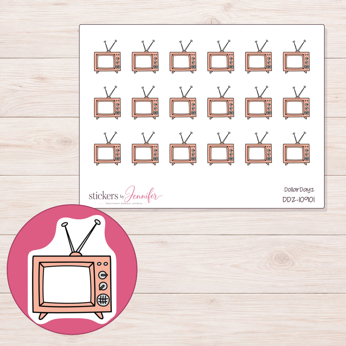 DDZ-10901 planner sticker sheet with enlarged sticker detail