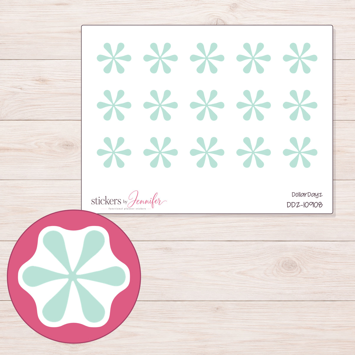 DDZ-10908 planner sticker sheet with enlarged sticker detail