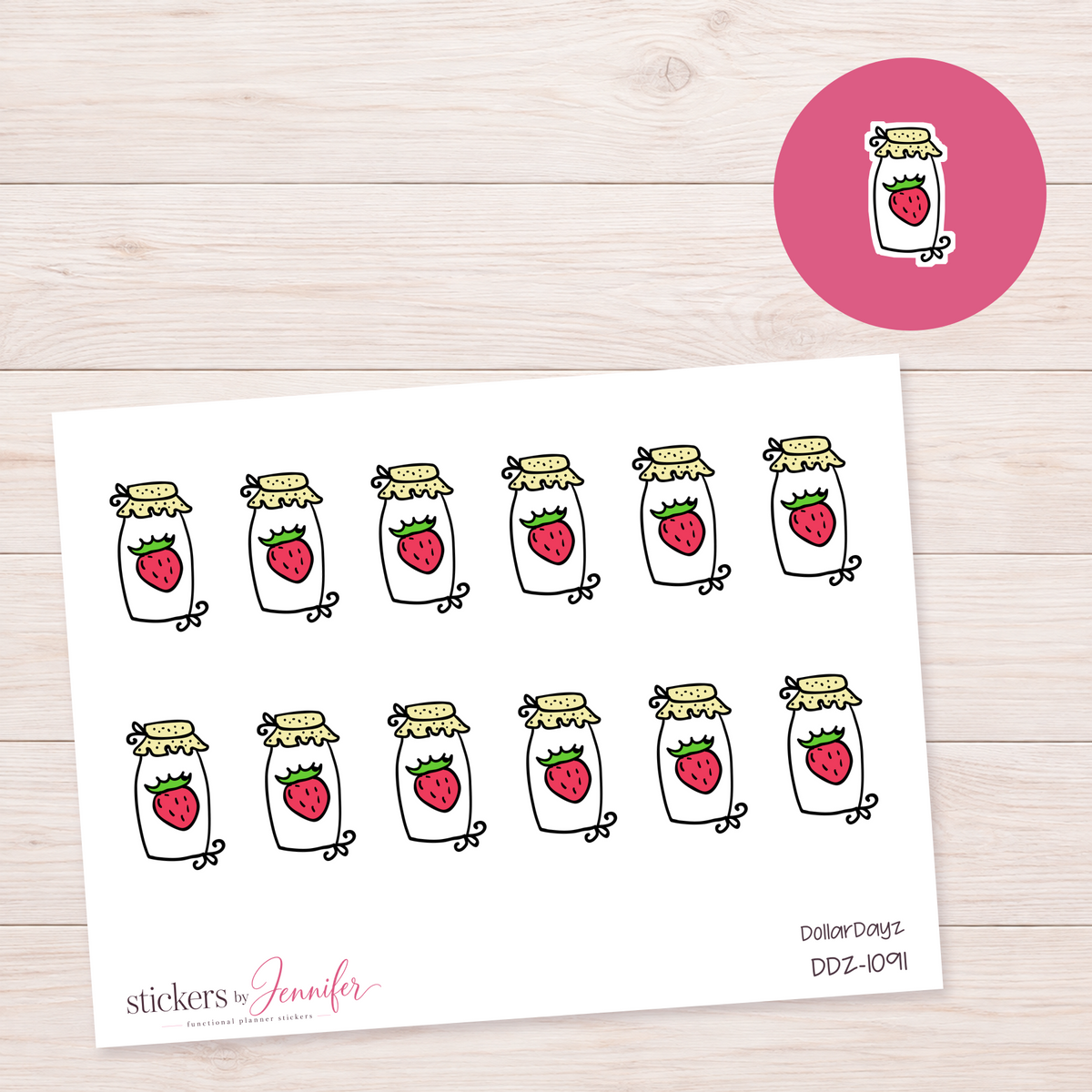 Strawberry Jam Jar Planner Stickers | DDZ-1091