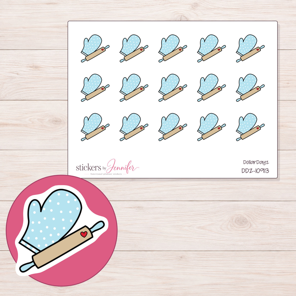 DDZ-10913 planner sticker sheet with enlarged sticker detail