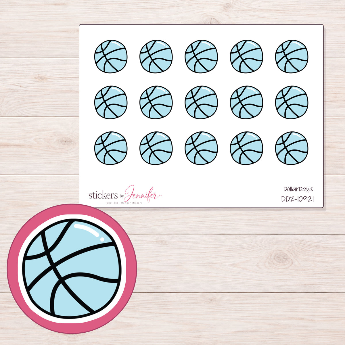 DDZ-10921 planner sticker sheet with enlarged sticker detail