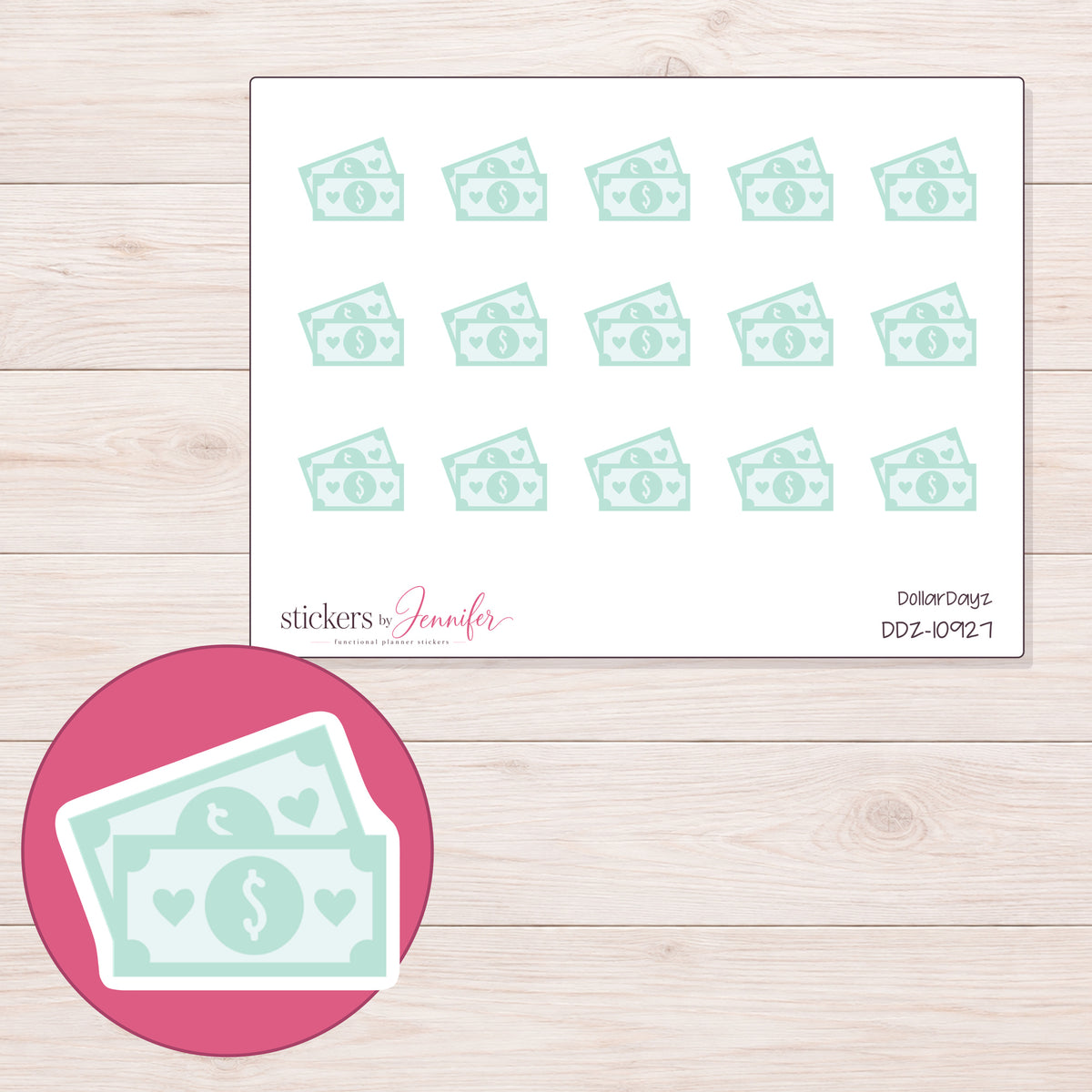 DDZ-10927 planner sticker sheet with enlarged sticker detail