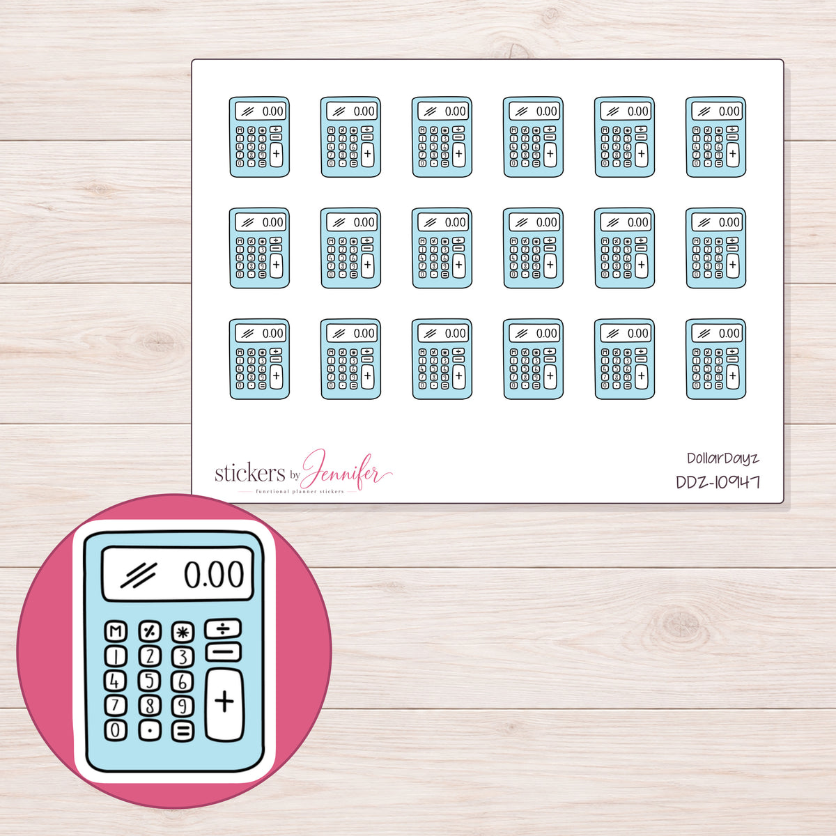 DDZ-10947 planner sticker sheet with enlarged sticker detail