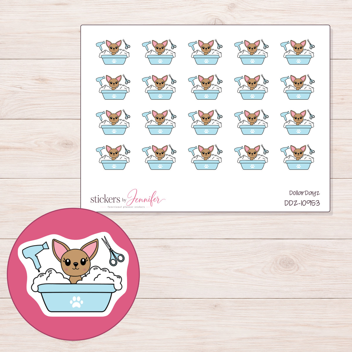 DDZ-10953 planner sticker sheet with enlarged sticker detail
