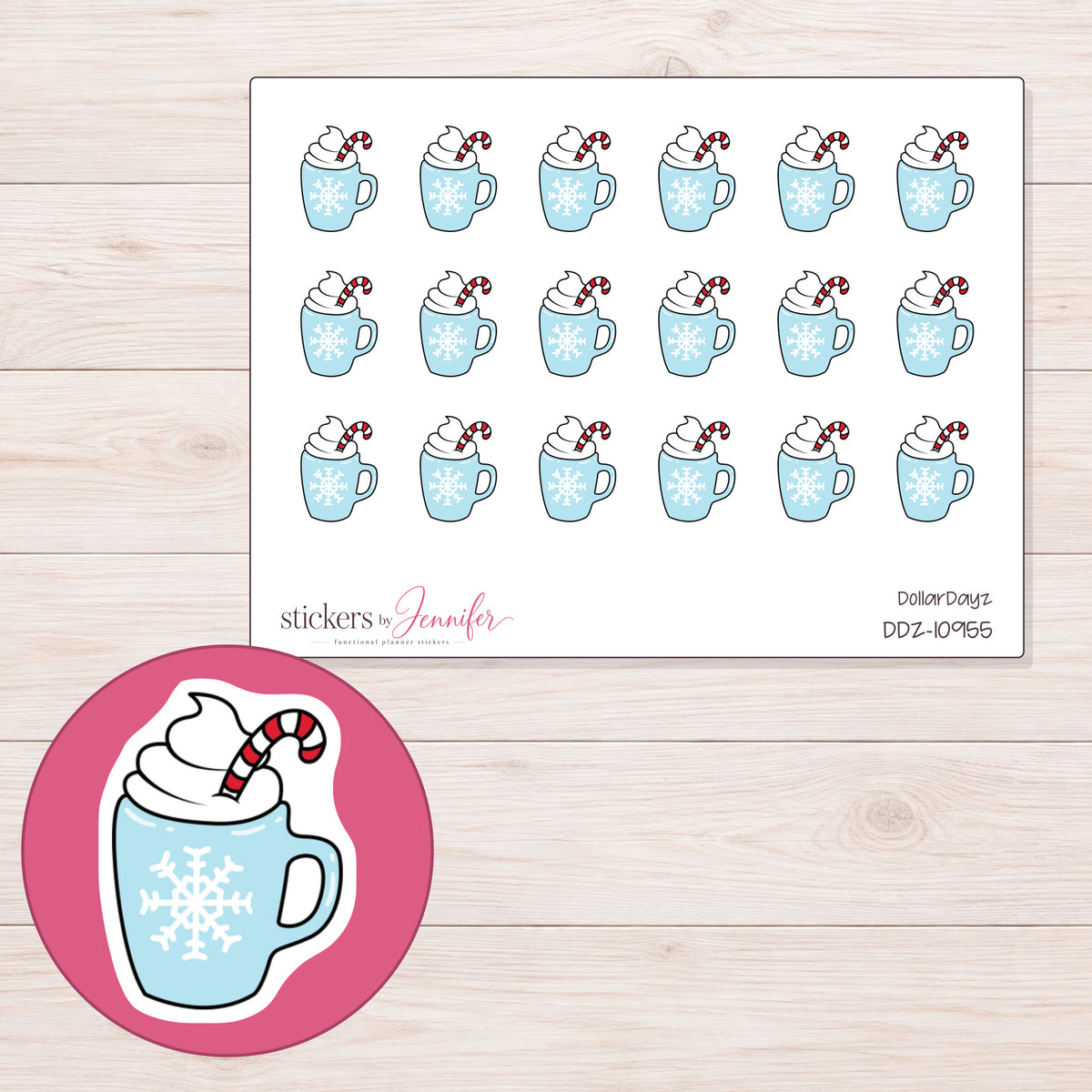 DDZ-10955 planner sticker sheet with enlarged sticker detail