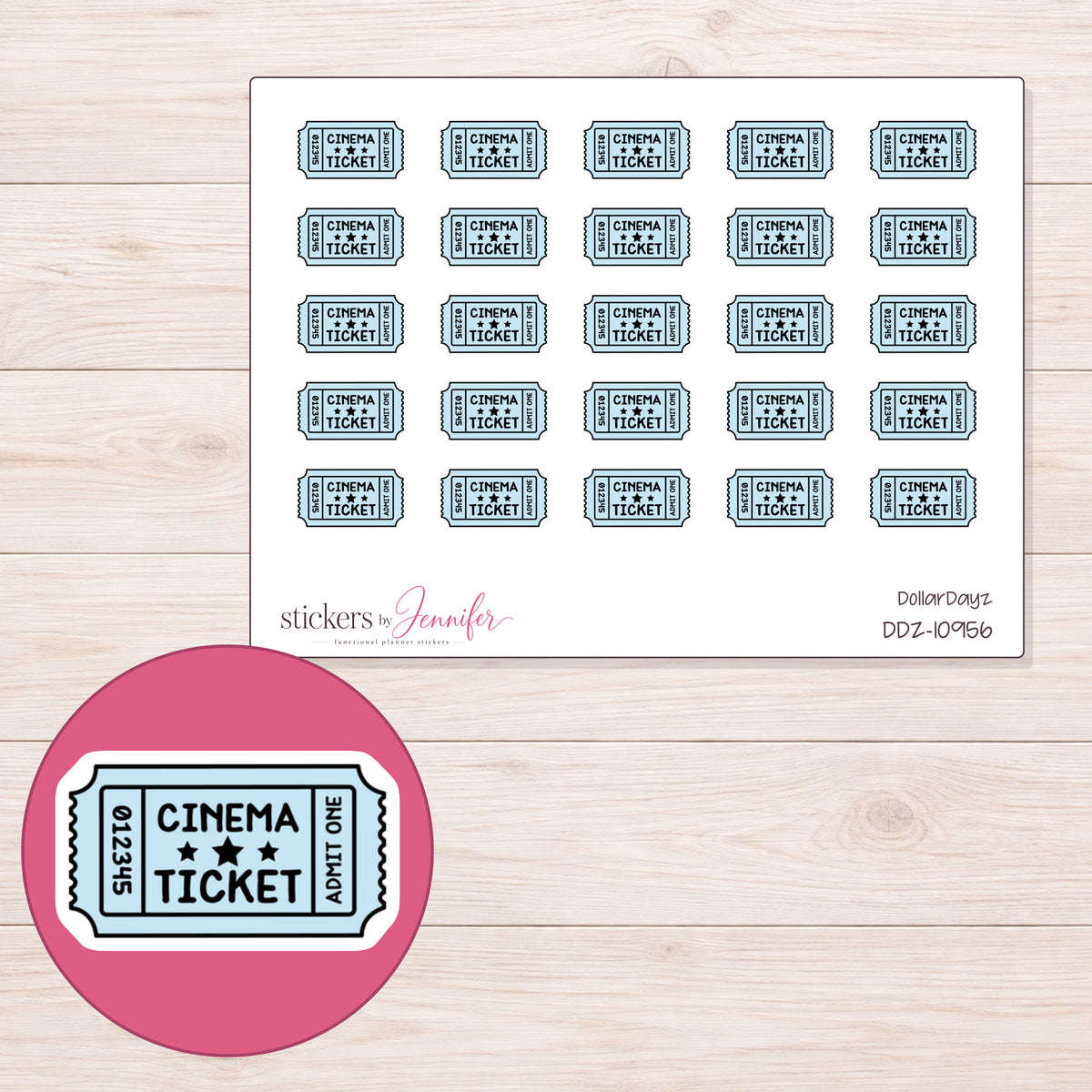 DDZ-10956 planner sticker sheet with enlarged sticker detail