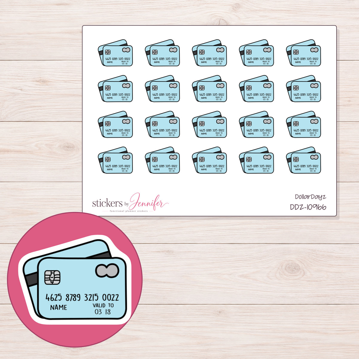 DDZ-10966 planner sticker sheet with enlarged sticker detail