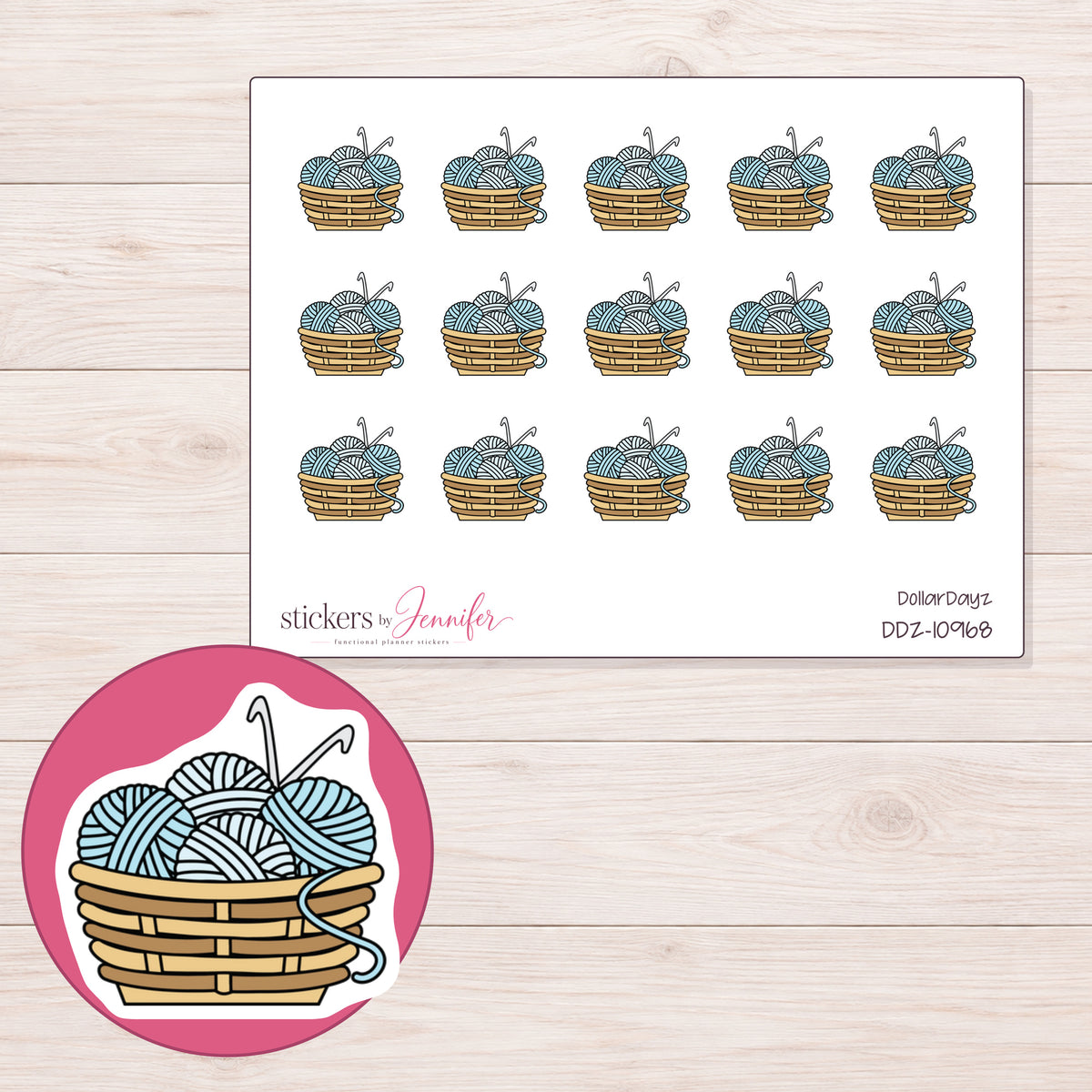 DDZ-10968 planner sticker sheet with enlarged sticker detail
