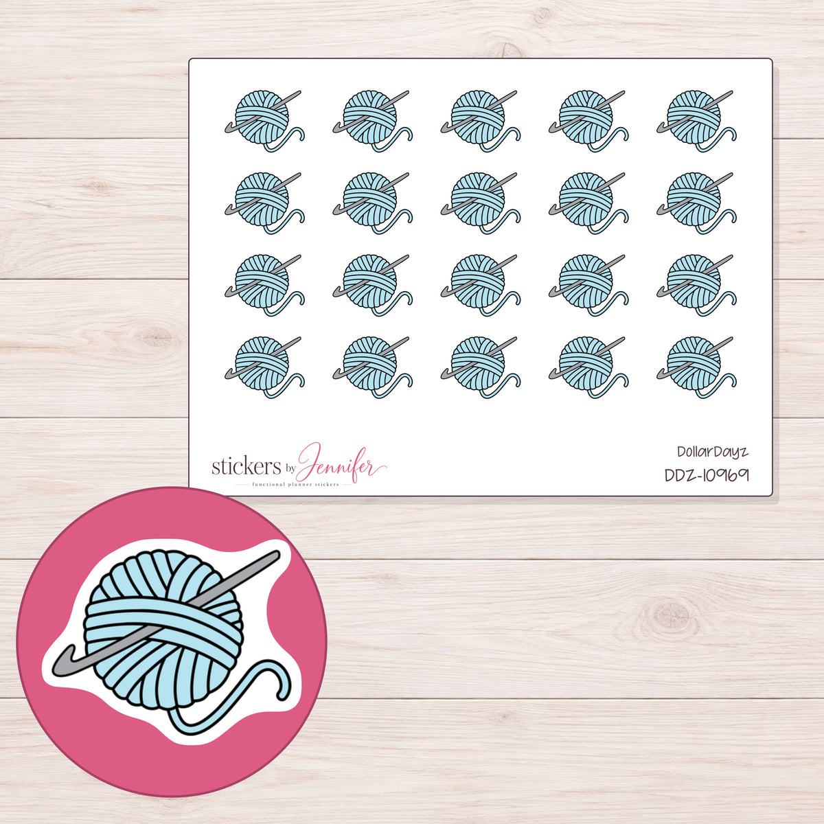 DDZ-10969 planner sticker sheet with enlarged sticker detail