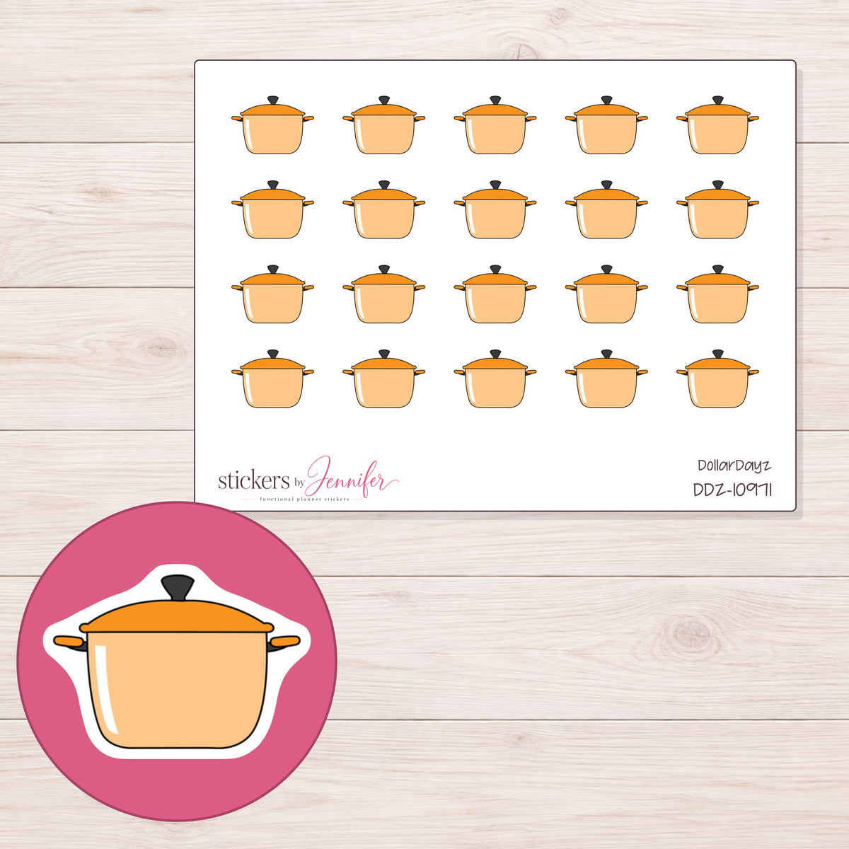 DDZ-10971 planner sticker sheet with enlarged sticker detail