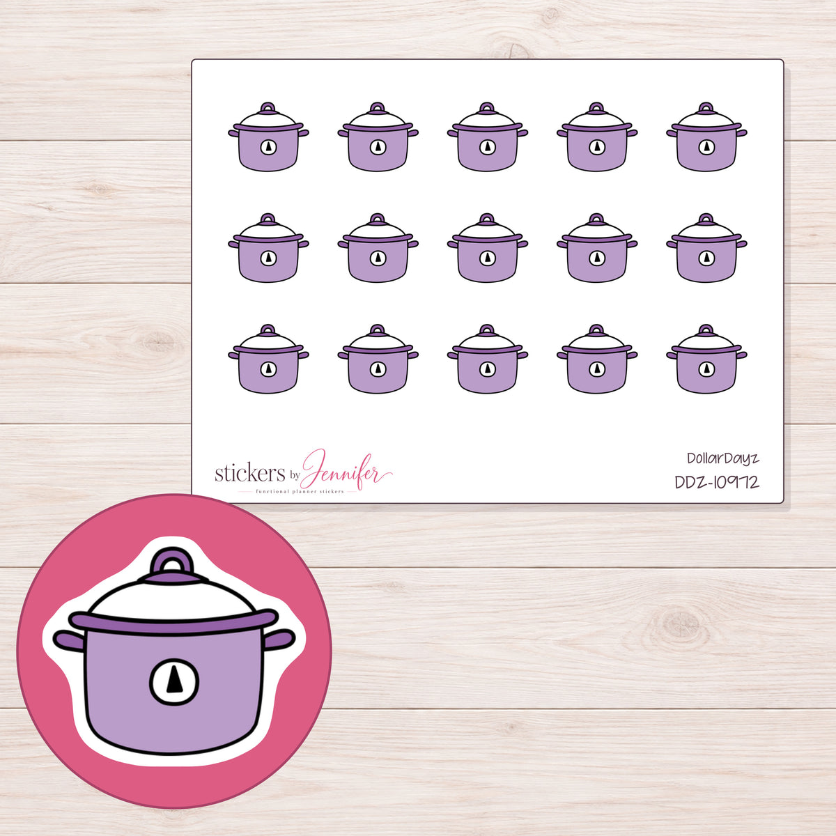 DDZ-10972 planner sticker sheet with enlarged sticker detail