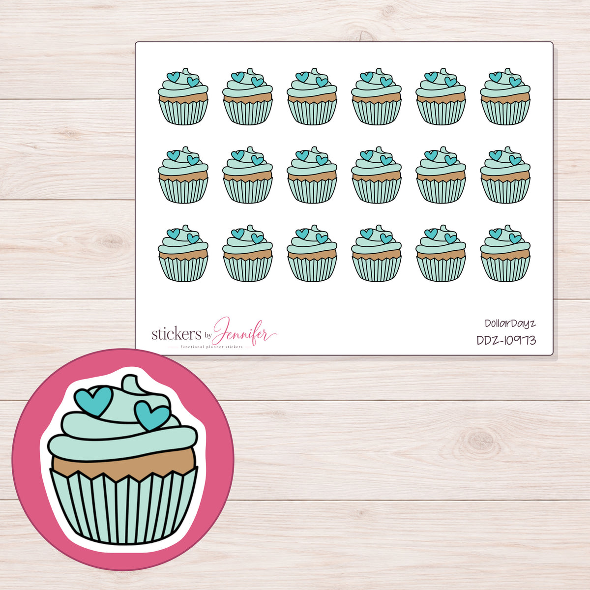 DDZ-10973 planner sticker sheet with enlarged sticker detail