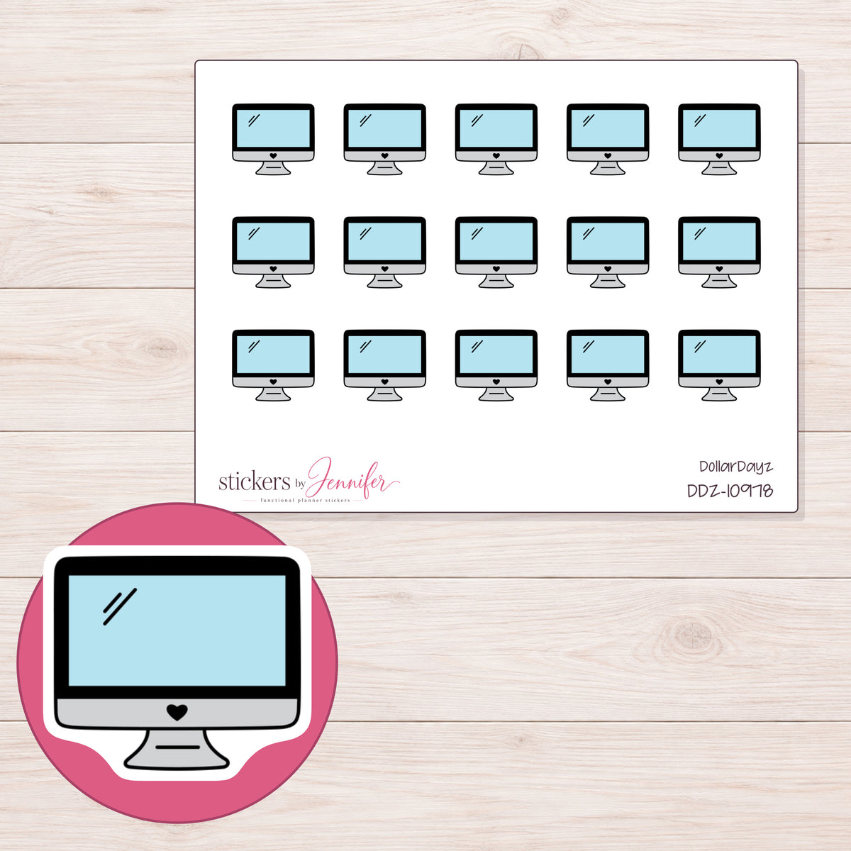 DDZ-10978 planner sticker sheet with enlarged sticker detail