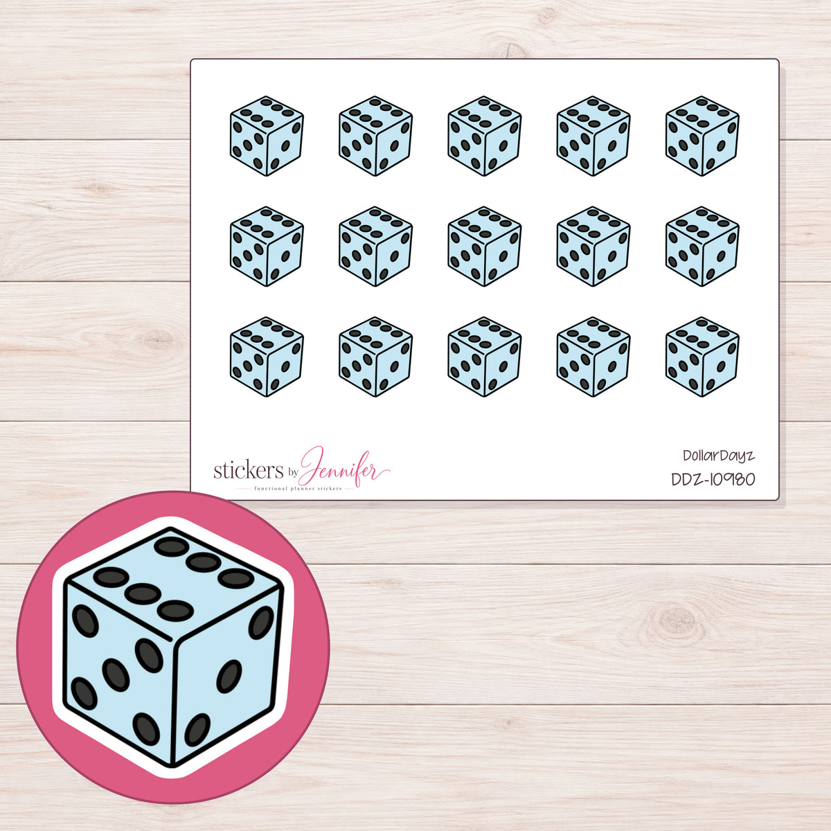 DDZ-10980 planner sticker sheet with enlarged sticker detail