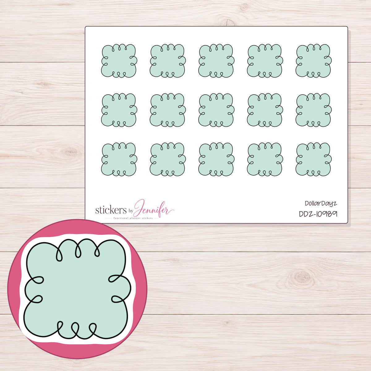 DDZ-10989 planner sticker sheet with enlarged sticker detail